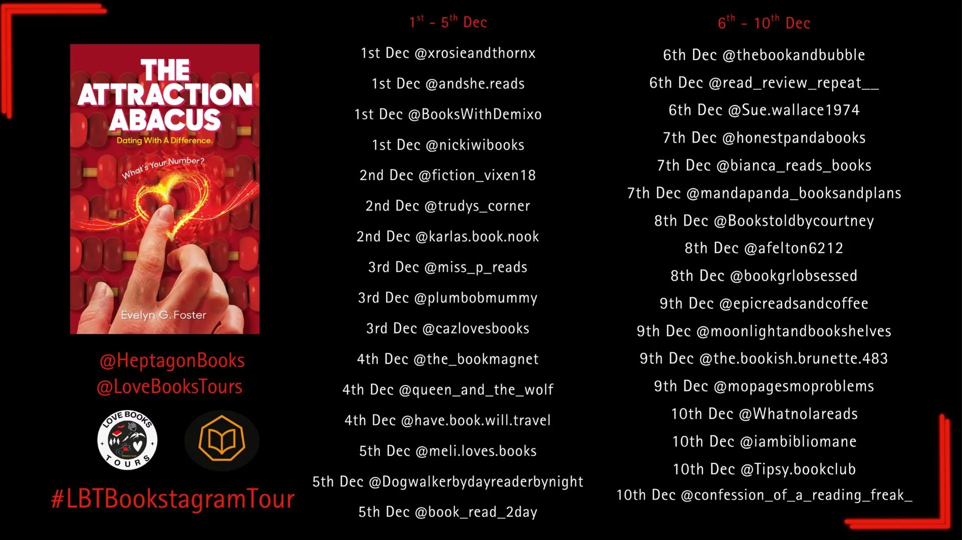 Schedule for The Attraction Abacus Love Books Tour 2025