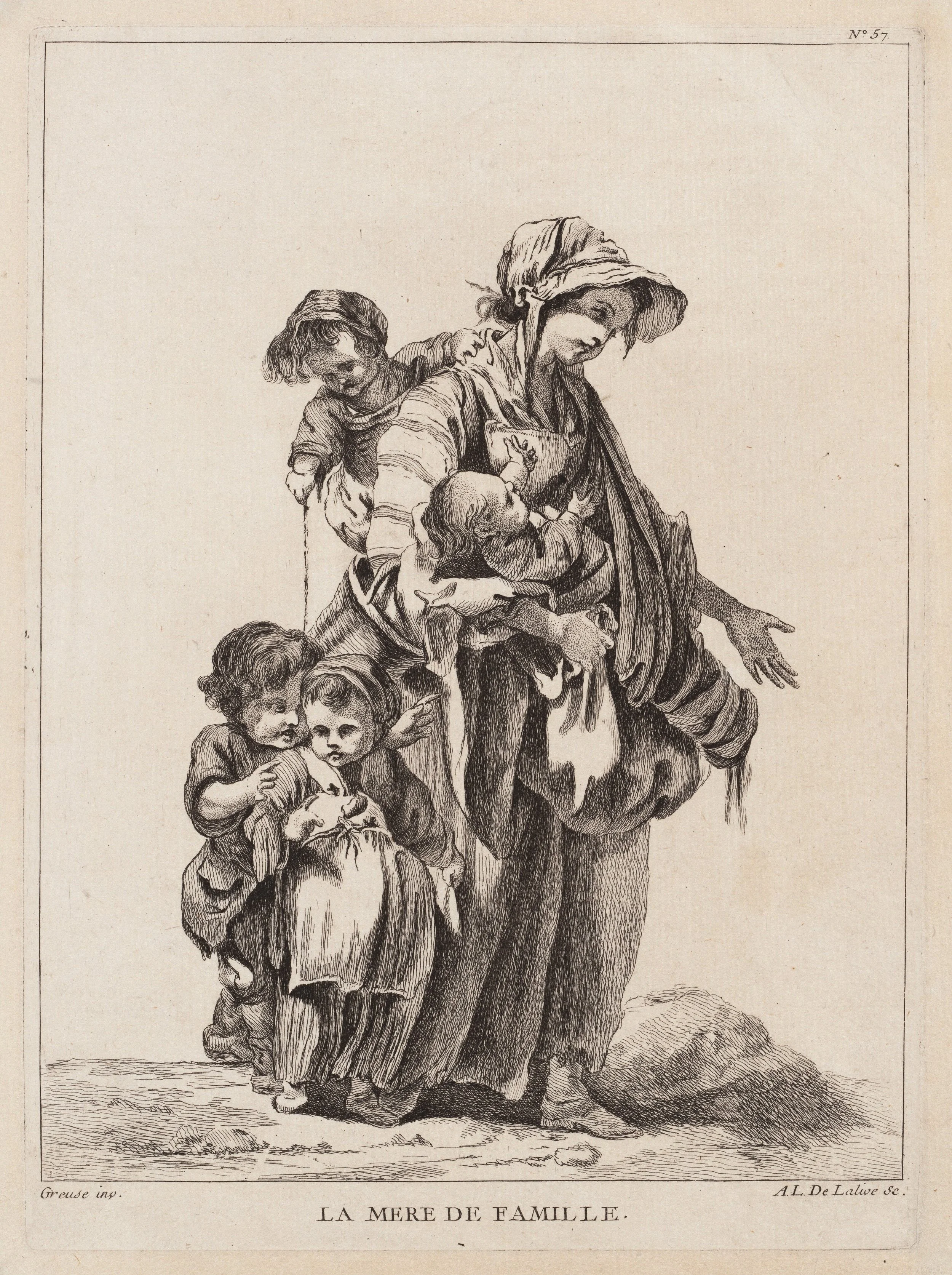 Drawn image of La Mere de Famille by Ange-Laurent de Lalive de Jully, after Jean-Baptiste Greuze, retrieved from National Gallery of Art. Open source.