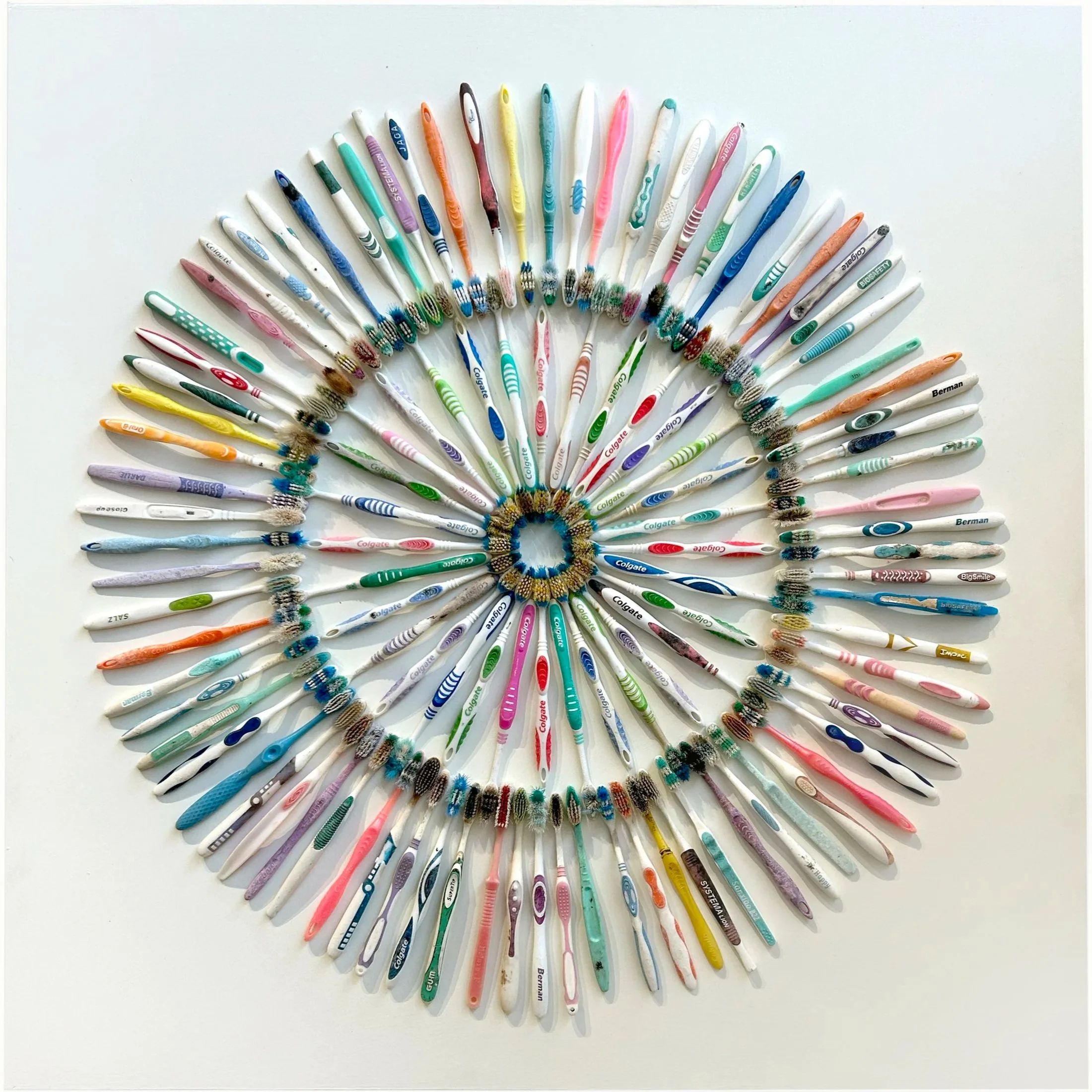 BEACH BRUSH BLUES 2024
 Déchets marins sur panneau , Marine debris on panel, 36" x 36"