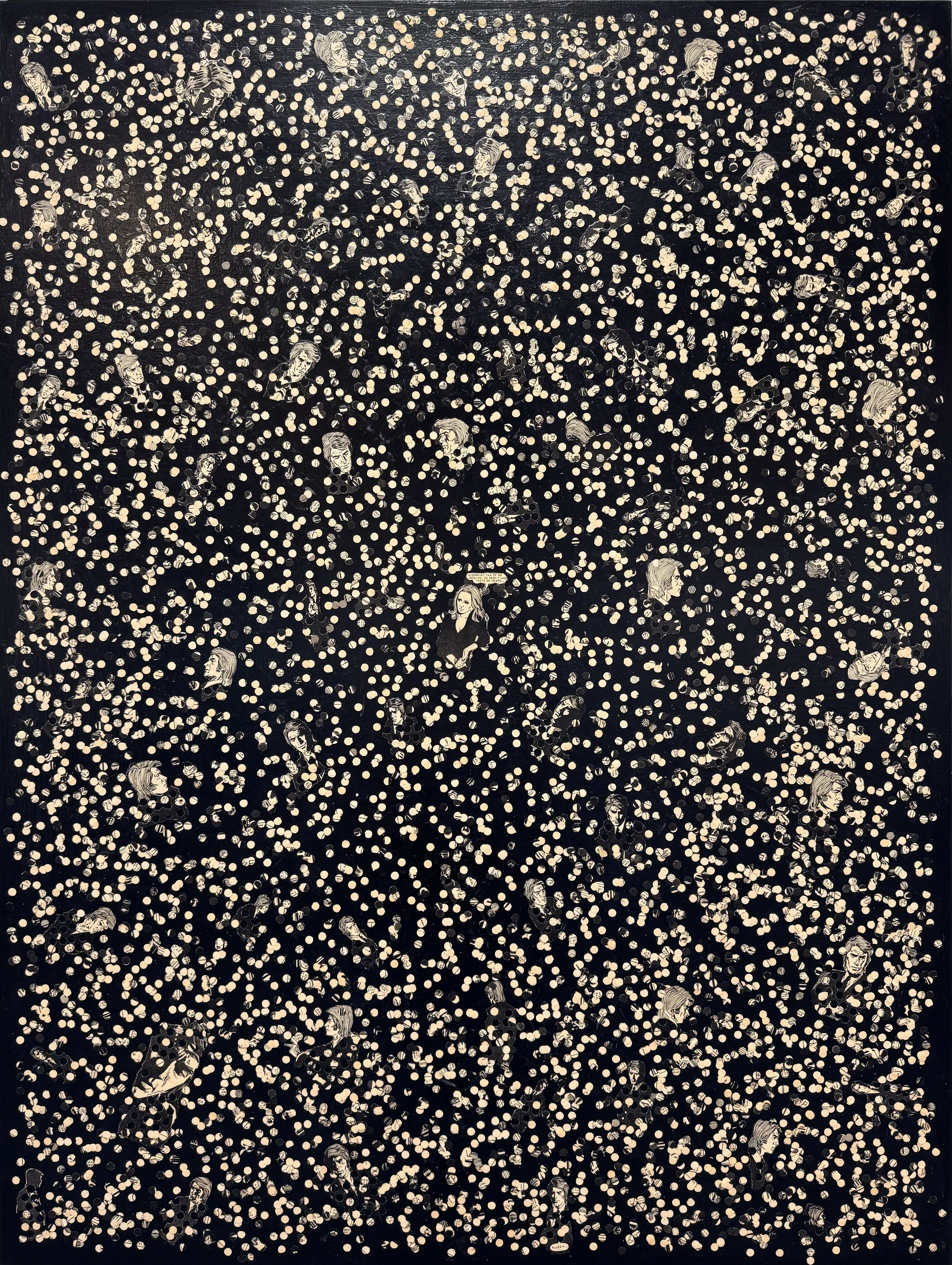 SÉDUIRE, Série Visages de la nuit 2026
Paper on panel, collage from comic Visages de la nuit (1977), Papier sur panneau, collage à partir de la bande dessinée Visages de la nuit (1977), 30" x 40"