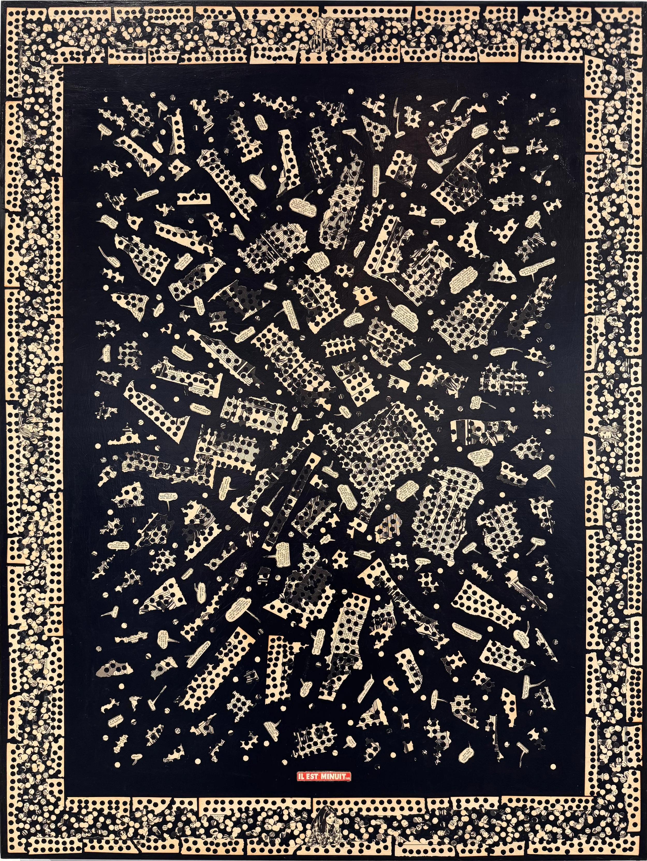 IL EST MINUIT, Série Visages de la nuit 2026
Paper on panel, collage from comic Visages de la nuit (1977), Papier sur panneau, collage à partir de la bande dessinée Visages de la nuit (1977), 30" x 40"