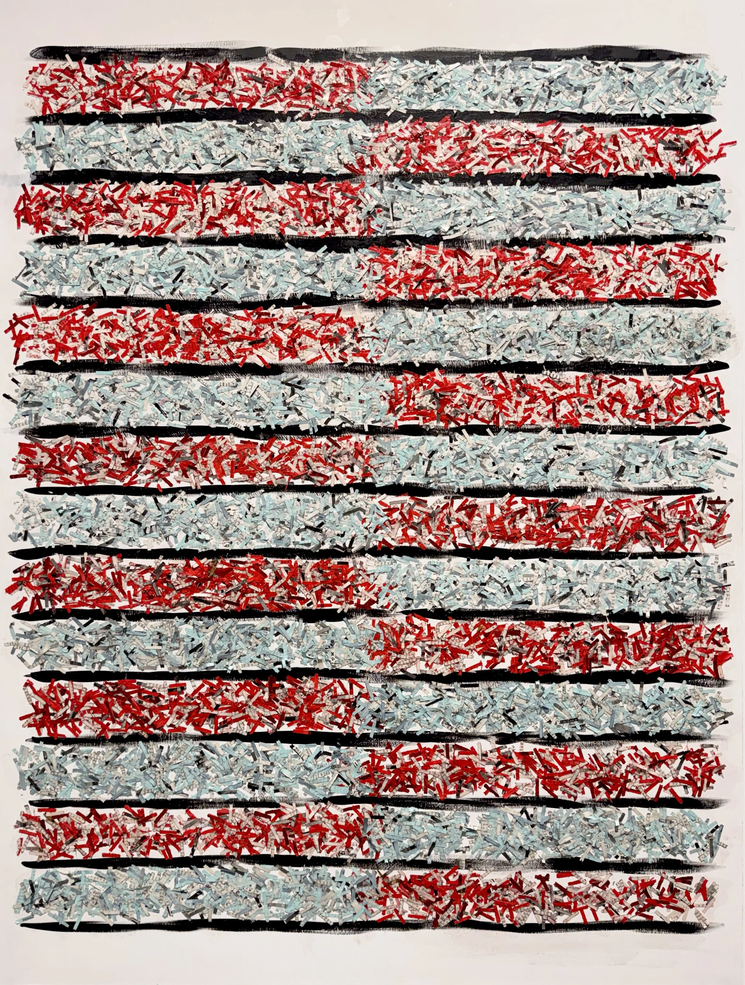 ABSTRACT HOLIDAY 2026, Collaged paper from Holiday magazine (1947), gouache-acrylic on panel, 36" x 48"