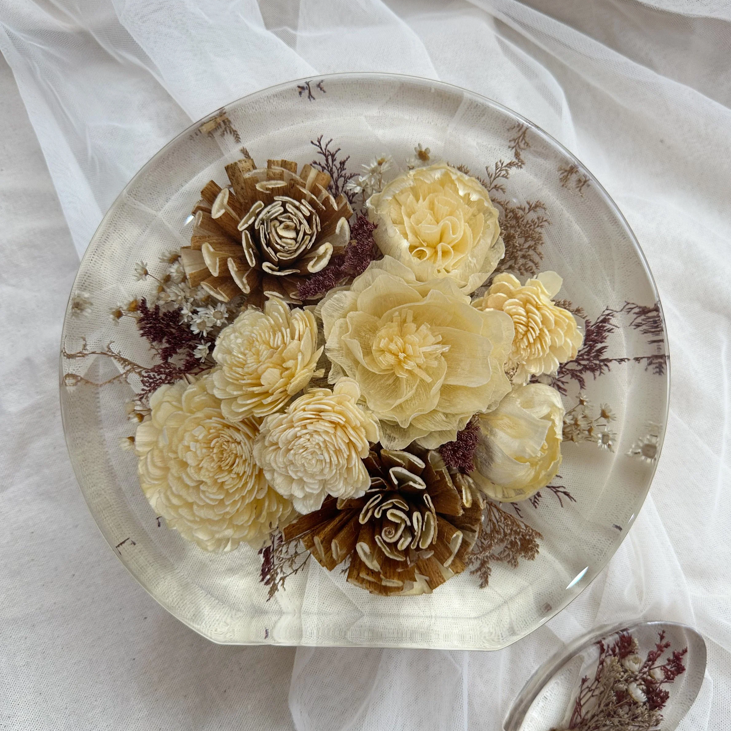 9-inch standing resin circle preserving ivory flowers and roses with bronze roses and delicate greenery