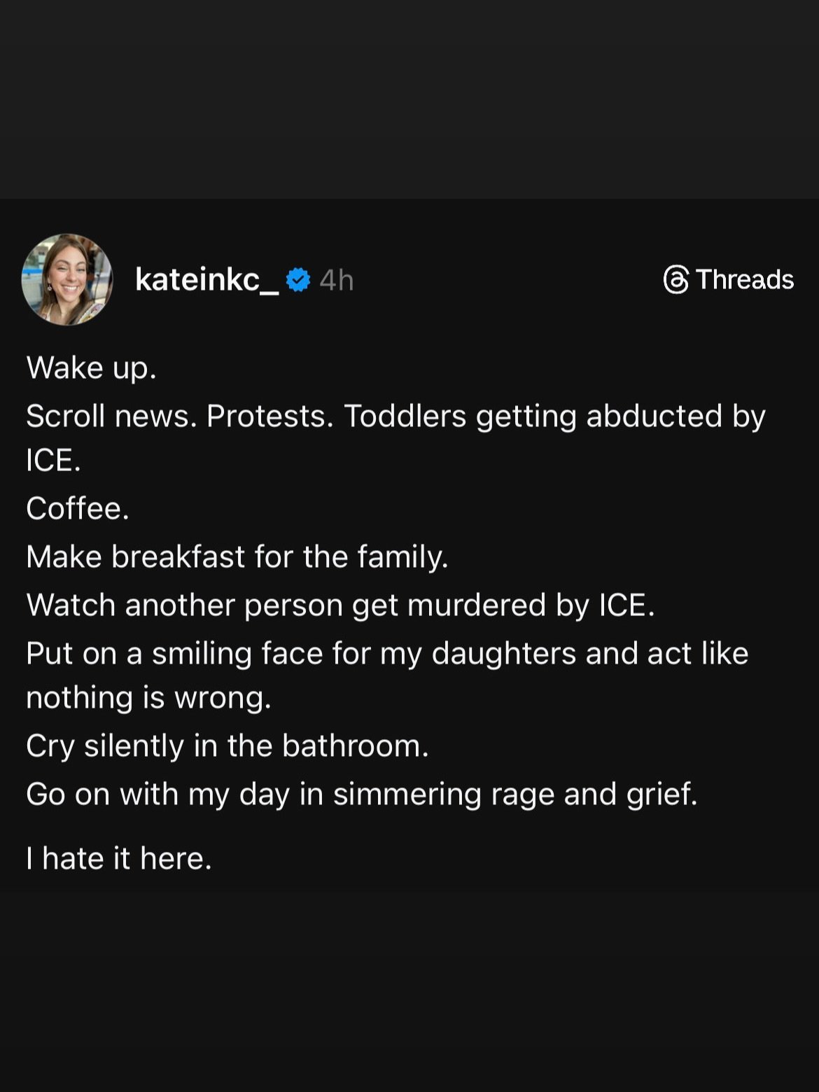 If you're not angry. If you're "not informed enough to have an opinion." Get there. And remember, it's never too late to change your mind. If you're questioning, if you feel uncomfortable watching things. If you feel uncomfortable seeing it
