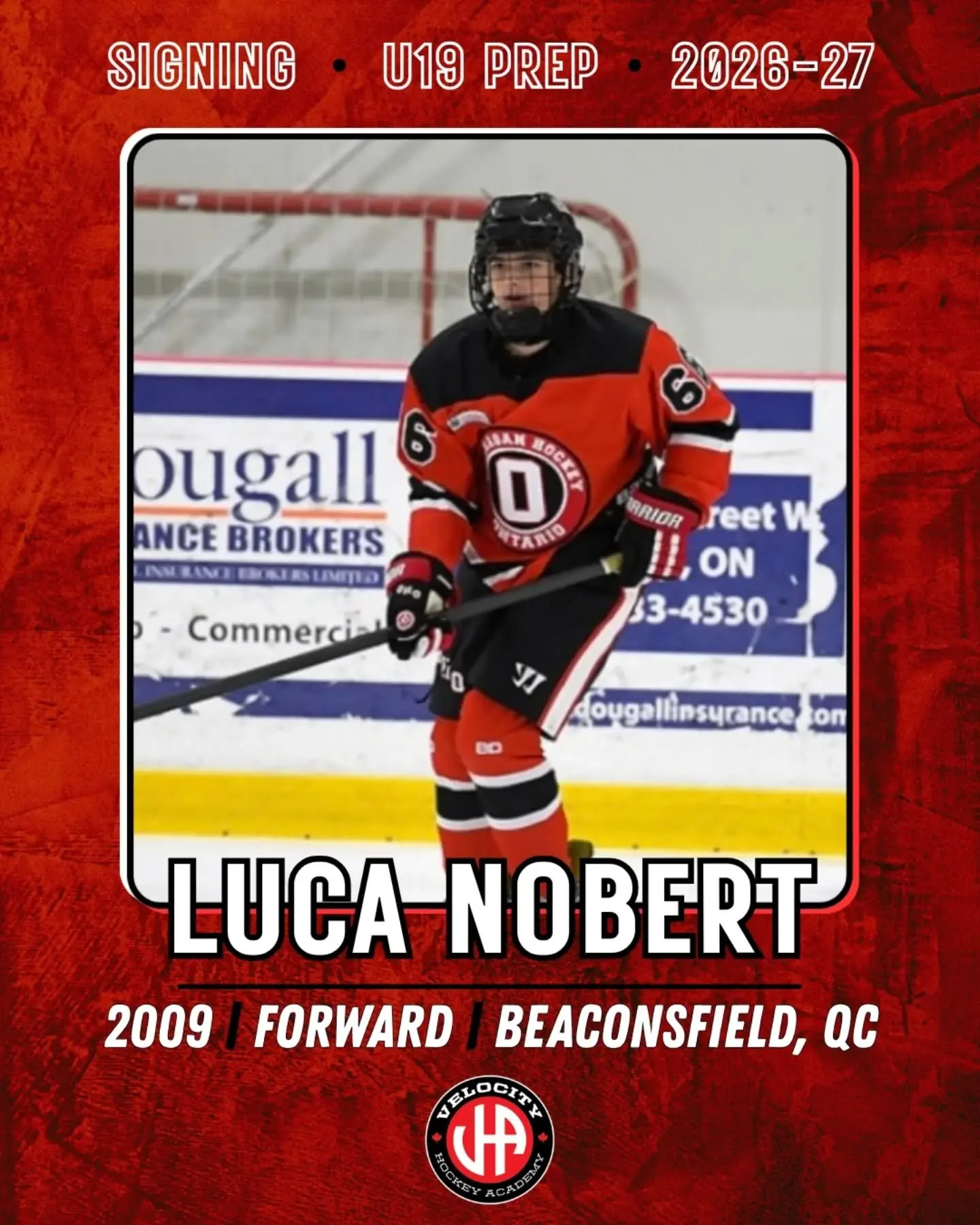L'Académie de hockey Velocity est fière d'accueillir Luca Nobert, attaquant né en 2009 et originaire de Beaconsfield (Québec), au sein de son équipe préparatoire des moins de 19 ans. Nobert se joint à nous après avoir évolué la saison dernière avec l'équipe préparatoire des moins de 17 ans d'Okanagan Hockey Ontario, où il a maintenu une moyenne de plus d'un point par match.