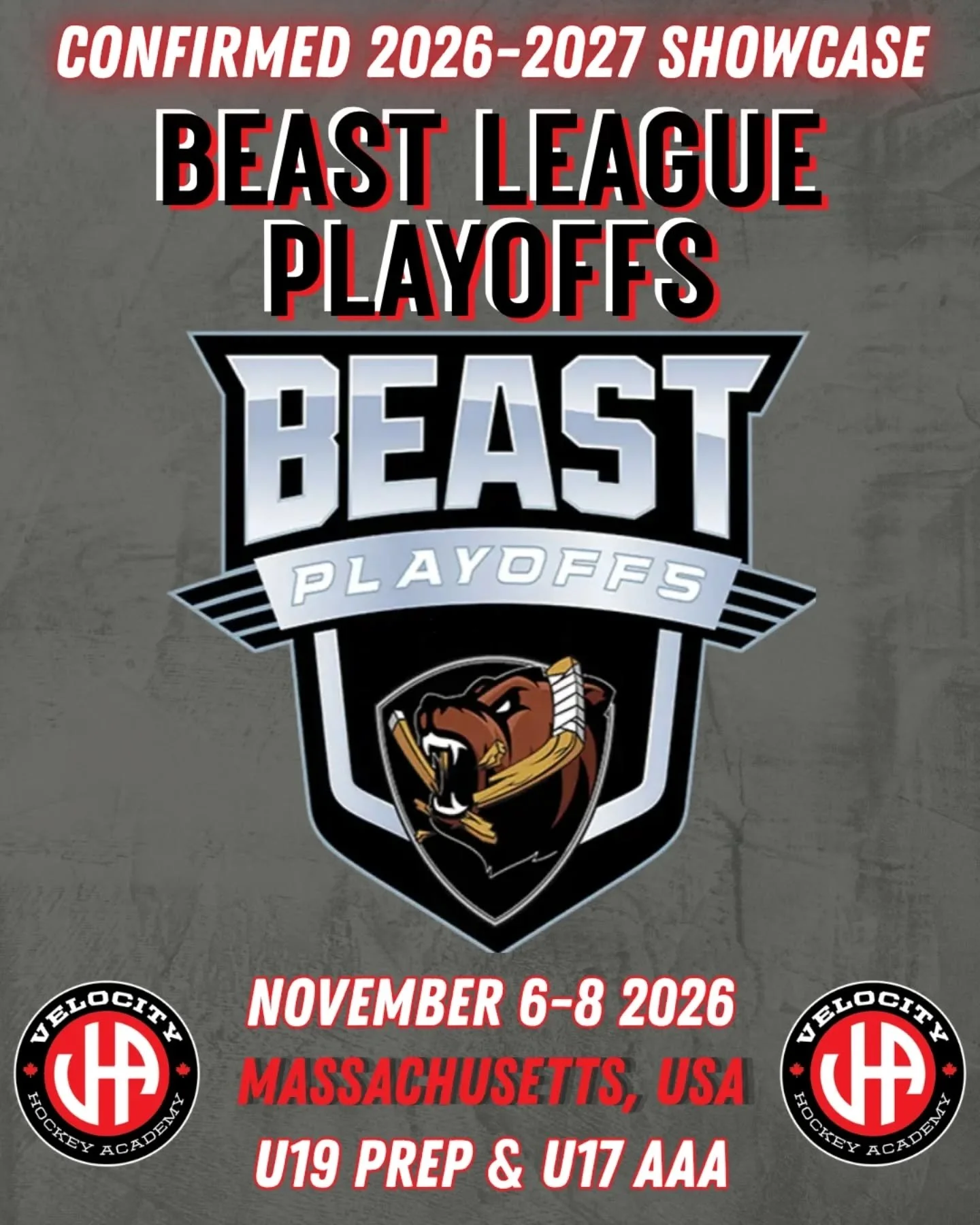 La Velocity Hockey Academy est fière de participer à son tout premier événement avec @thebeasthockey, les BEAST Playoffs qui se dérouleront du 6 au 8 novembre à Marlborough, au Massachusetts. Les tournois et les événements BEAST attirent les meilleures académies et écoles préparatoires.