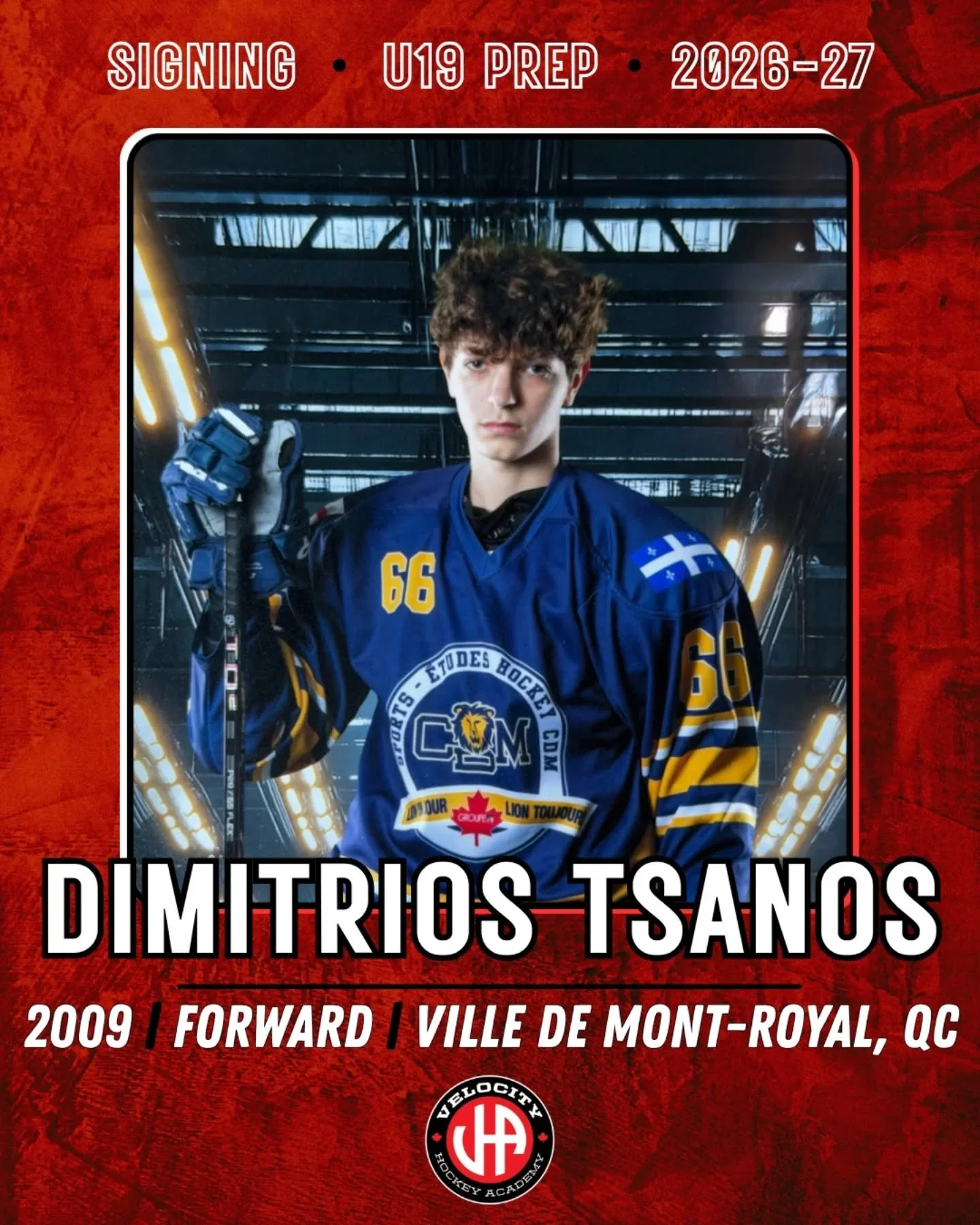 La VHA est fière d'annoncer la signature de Dimitrios Tsanos, un attaquant né en 2009 et originaire de Mont-Royal, au Québec. Dimitrios se joint à l'équipe préparatoire U19 de Velocity après avoir évolué avec le Collège de Montréal dans la RSEQ au cours des dernières saisons.