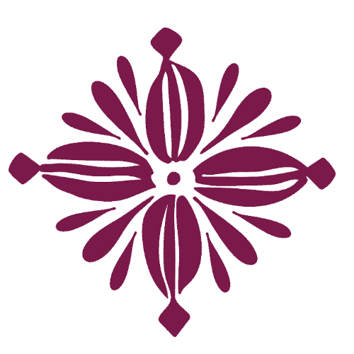 Purple symmetrical floral or mandala design with elongated petals or leaves radiating from the center.