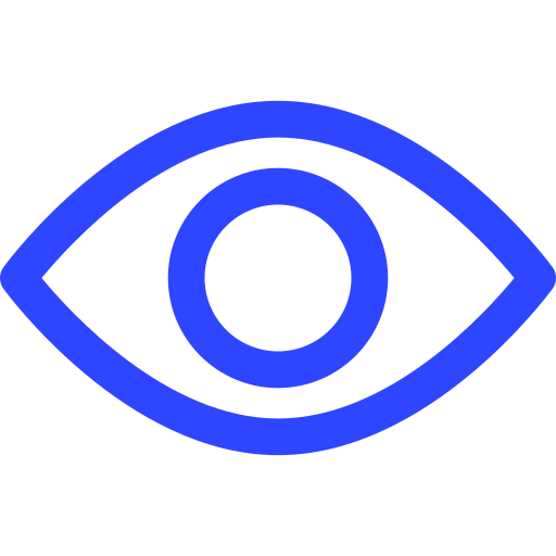 Blue eye icon on a black background.