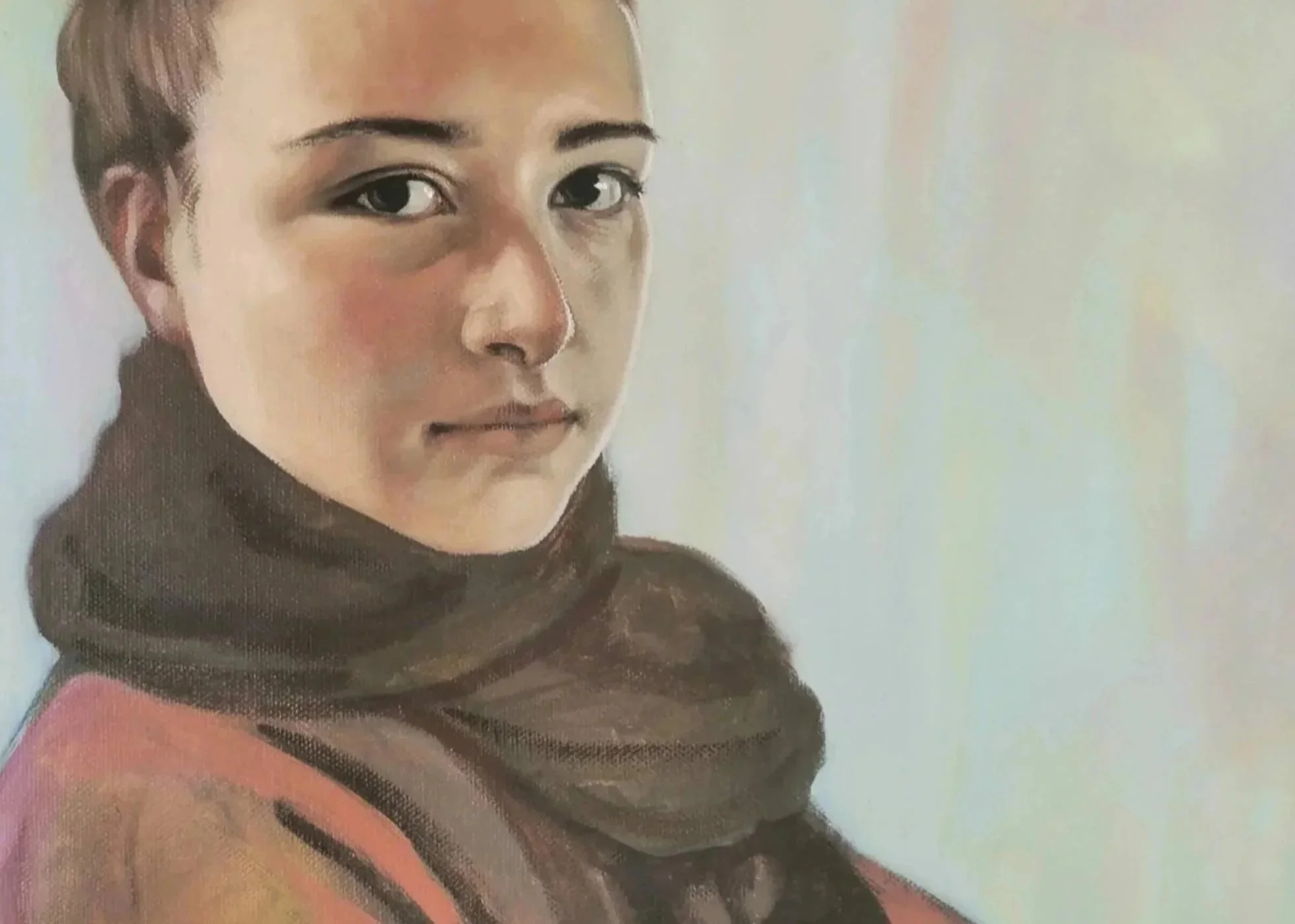 portrait, oil painting, eyes, sati, awareness,