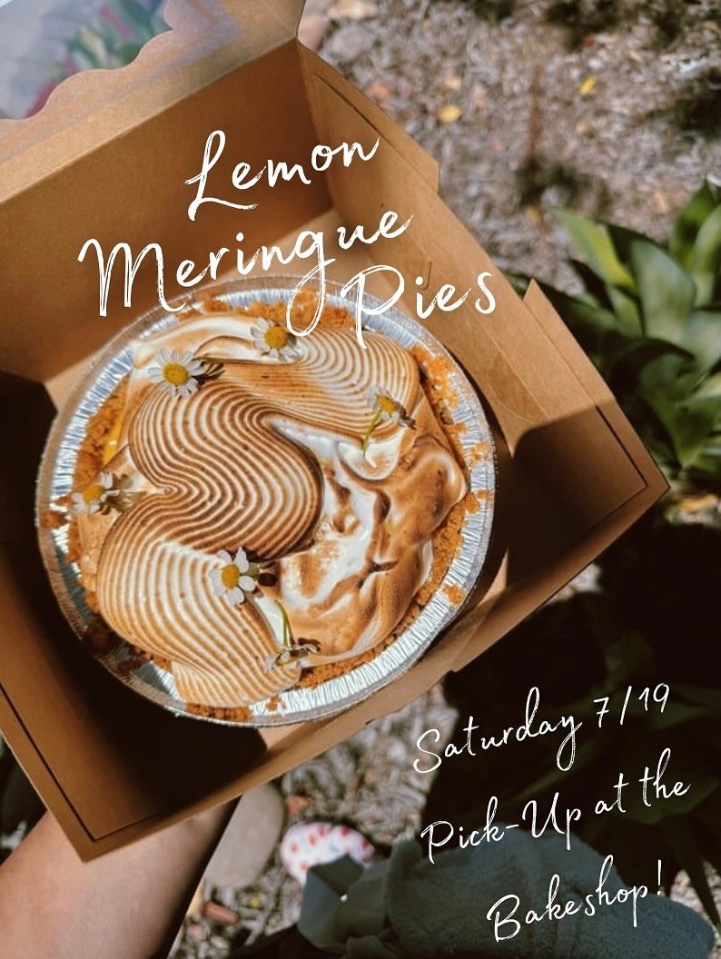We will have Lemon Meringue Pies this Saturday at the bakeshop!
Place your order on our website at
mielimonbakery.com under our “Bake Sales” tab!
These 7 inch pies serve 4-6 slices and are made with a graham cracker crumble crust, our s