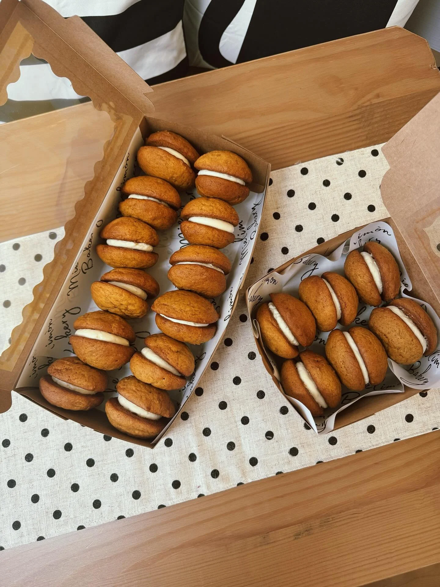 Our Pumpkin Whoopie Pie boxes are available all month long and into November as well! 
Here&rsquo;s how to order:

1. Head to mielimonbakery.com
2. Click on the &ldquo;Bake Sale&rdquo; tab
3. Click on photo of whoopie pies 
4. Select size and quantit