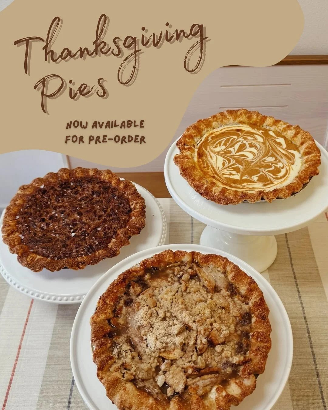 It&rsquo;s pie time, and we&rsquo;re accepting pie orders through November 22nd! 
Just give us 48 hours notice, and your pie will be ready for pick-up at the shop (i.e. place your order on Monday, and it&rsquo;ll be ready for you on Wednesday). No Su