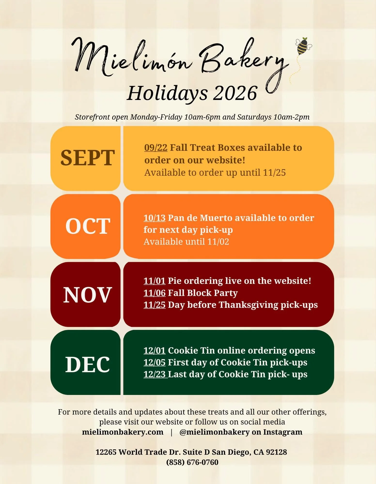 🧡 Happy Monday everyone! 

I am so excited to share our holiday calendar with you all!

Our different treat boxes will be posted and updated on the website in accordance with the calendar howeverrrrrr we will have other special holiday treats in sto
