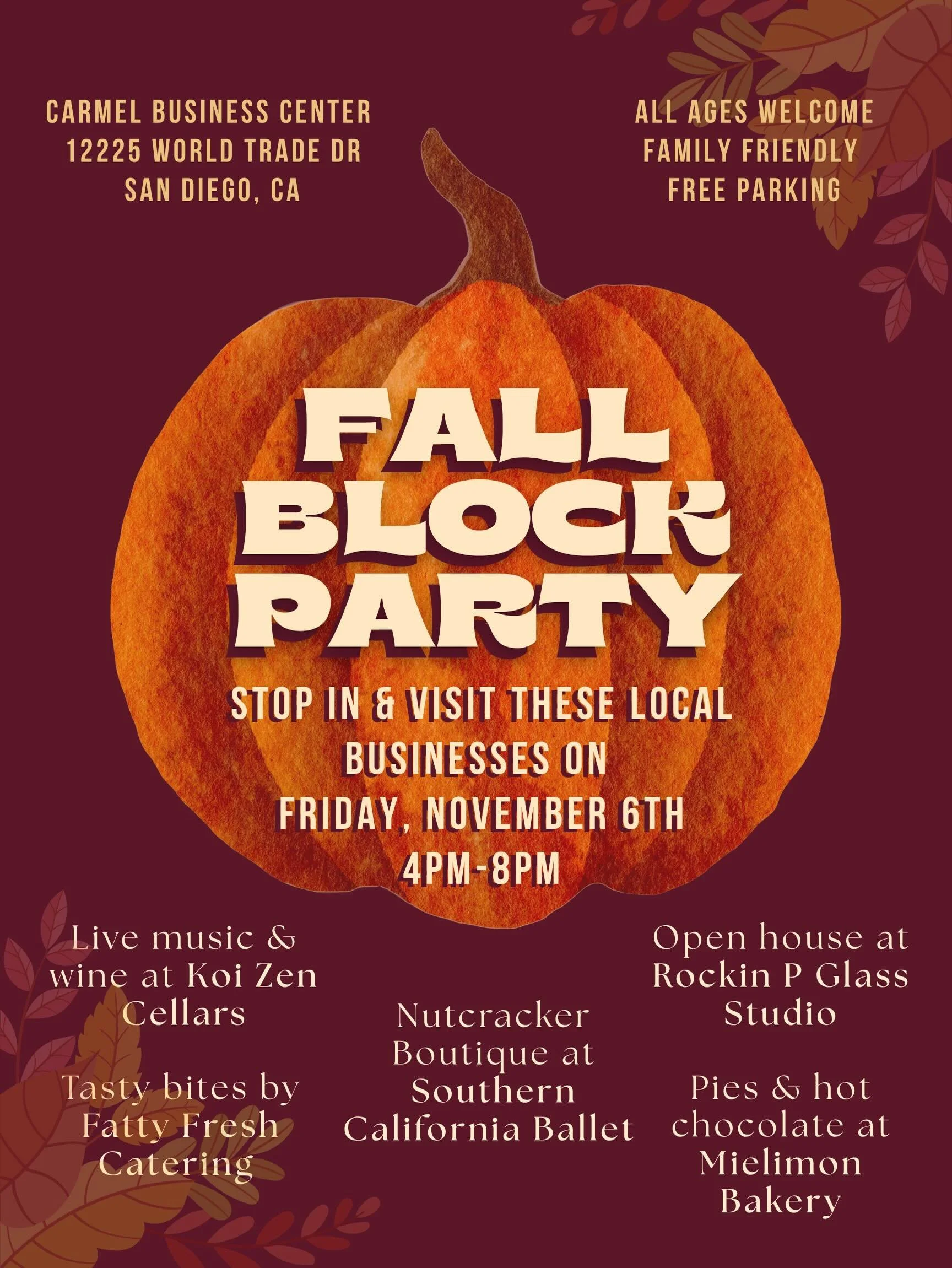 We wanted to extend an invite to you and everyone you know to a fun evening of getting to know some very special local businesses! 

Friday November 6th, save the date! 

Participating businesses:
@koizencellars 
@rockinpstudios 
@southerncaliforniab
