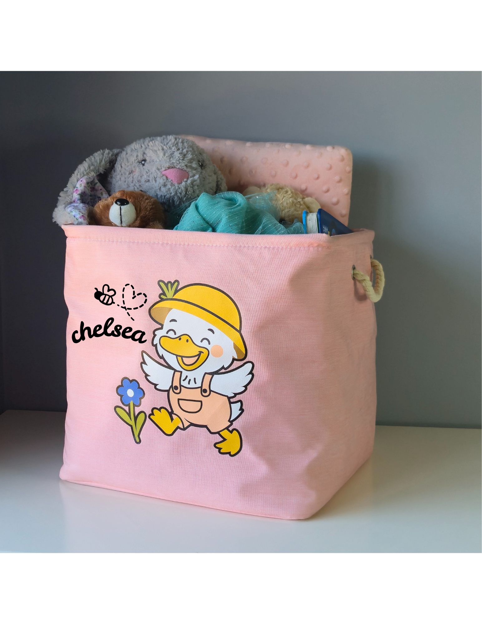 Foldable Fabric Cube with Rope Handles, Pink - Charly the Ducky