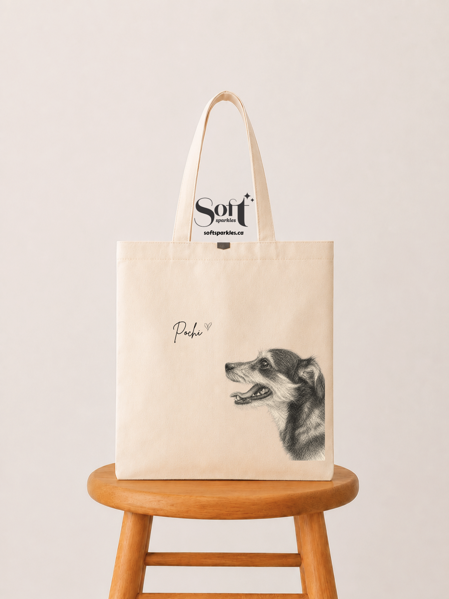 Timeless Dog Portrait Beige Tote Bag with Magnetic Closure