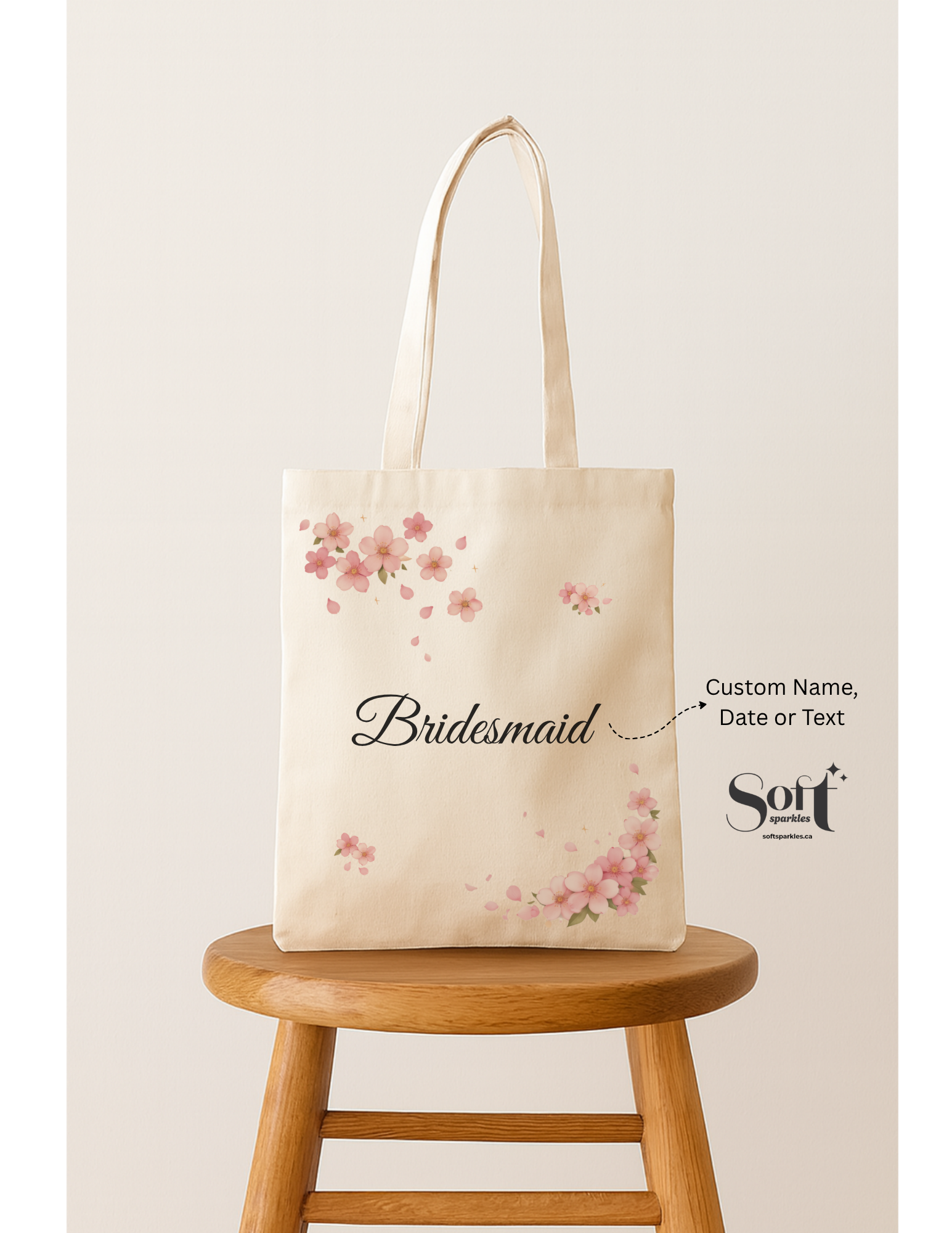 Cherry Blossom Slim Tote Bag - Beige