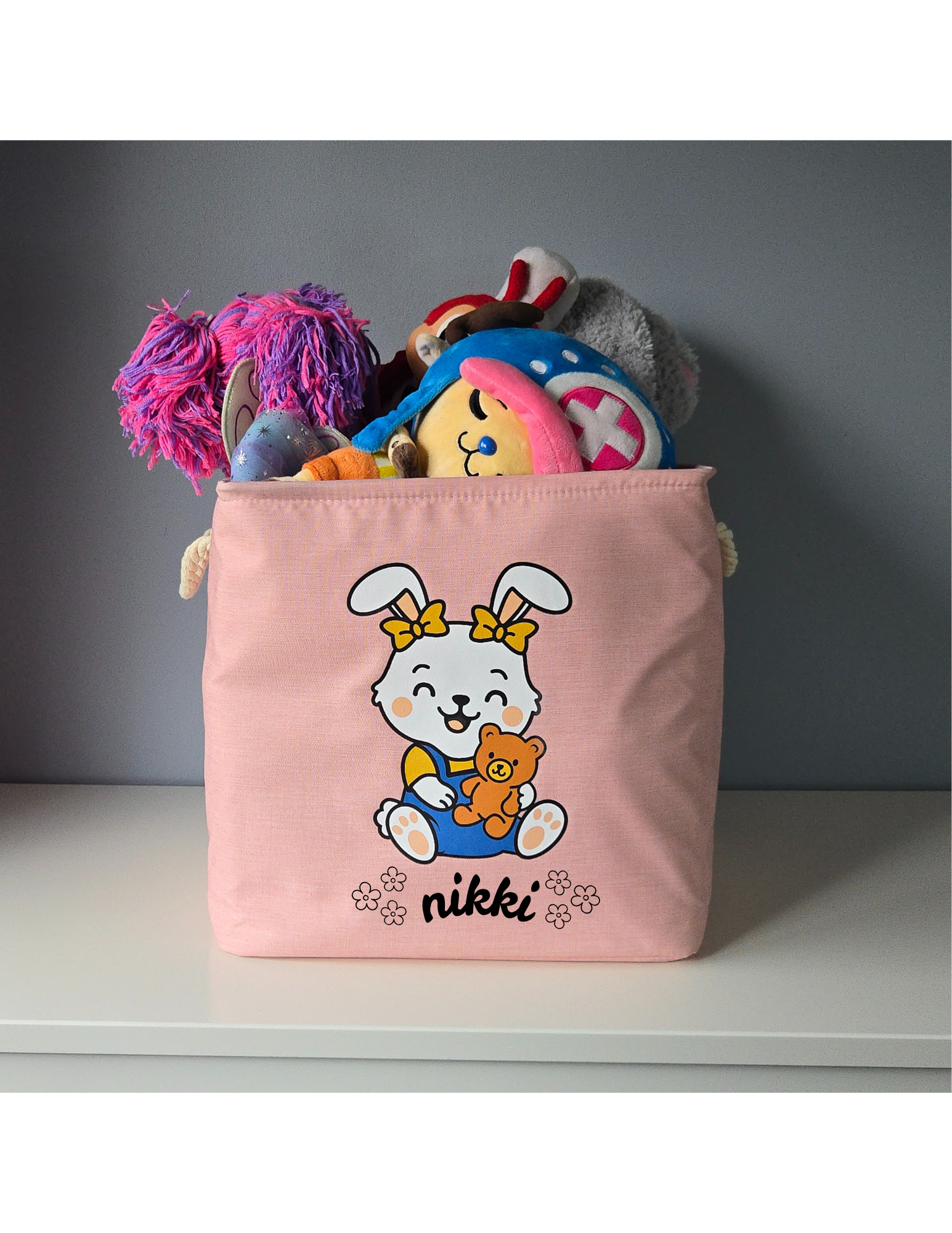 Foldable Fabric Cube with Rope Handles, Pink - Sophie the Bunny