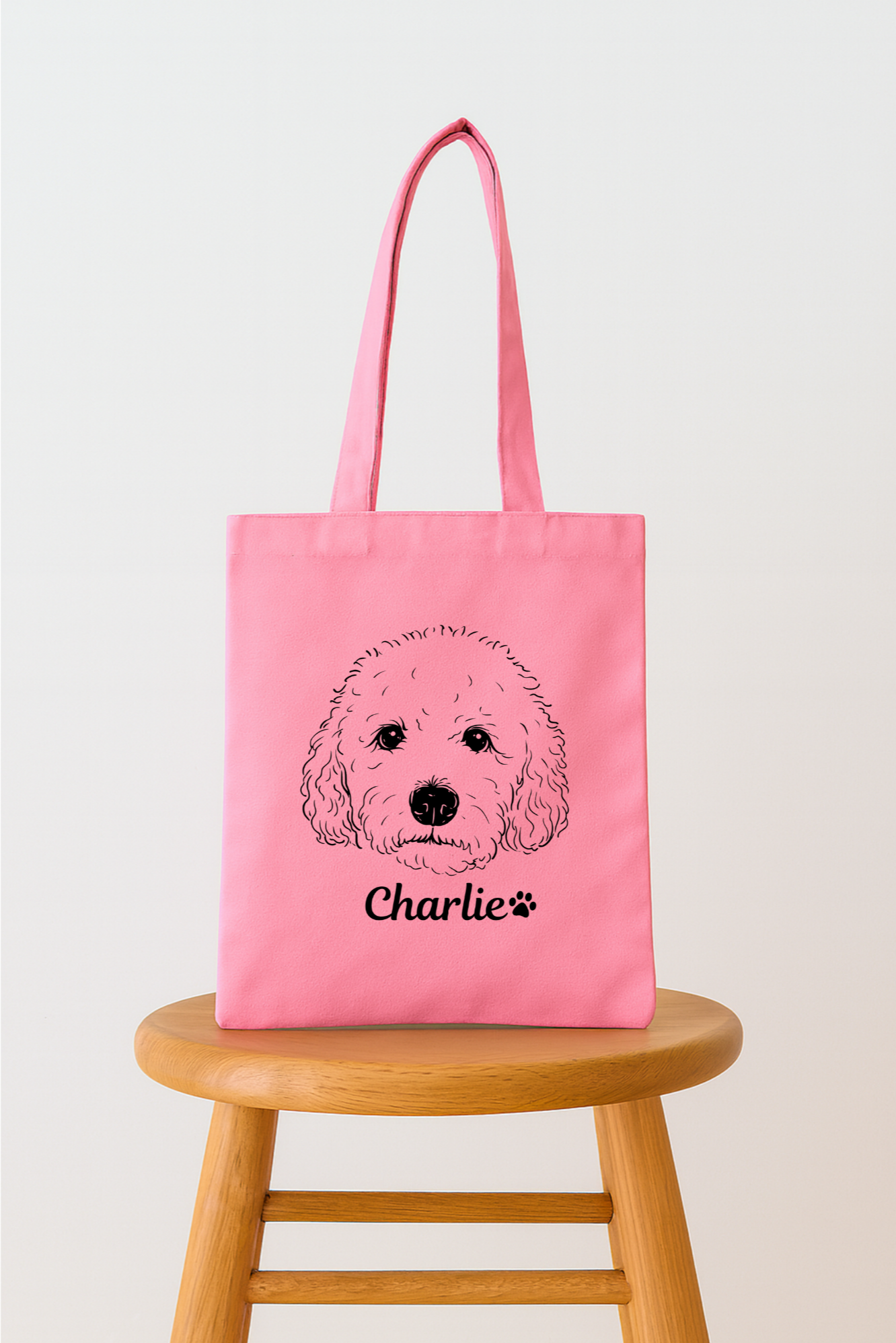 Custom Pet Line Art Slim Tote Bag - Pink