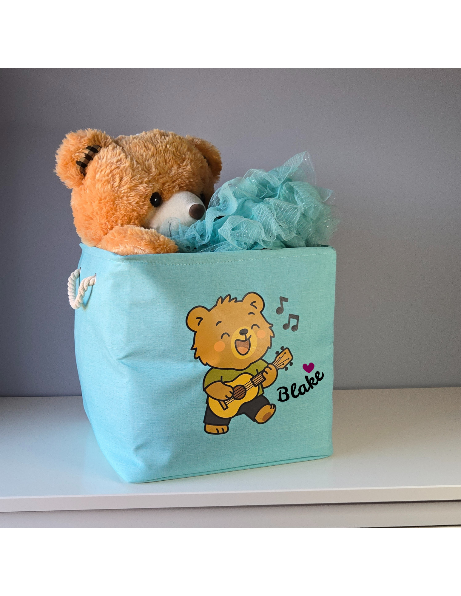 Foldable Fabric Cube with Rope Handles, Teal - Ollie the Bear