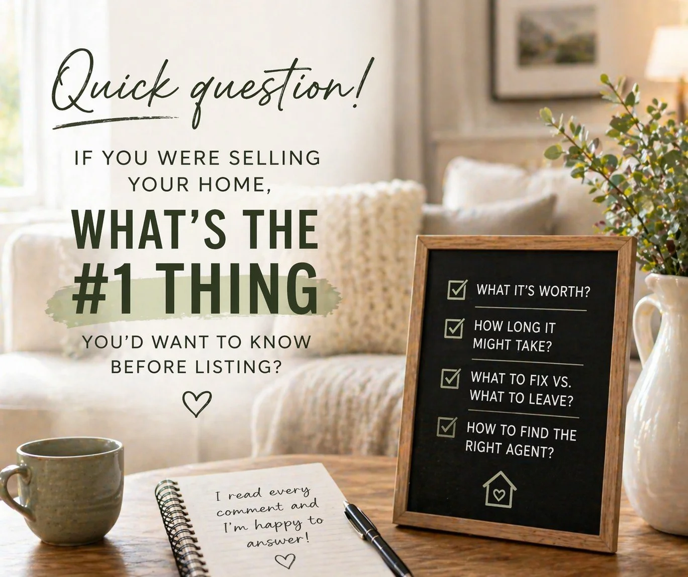 Quick question for you ⬇️
If you were selling your home, what's the #1 thing you'd want to know before listing?
Drop your answer in the comments &mdash; I read every single one! 🏡
#RealEstateQ&amp;A #HomeSelling #HastingsMN #InMotionRealty #HomesInM