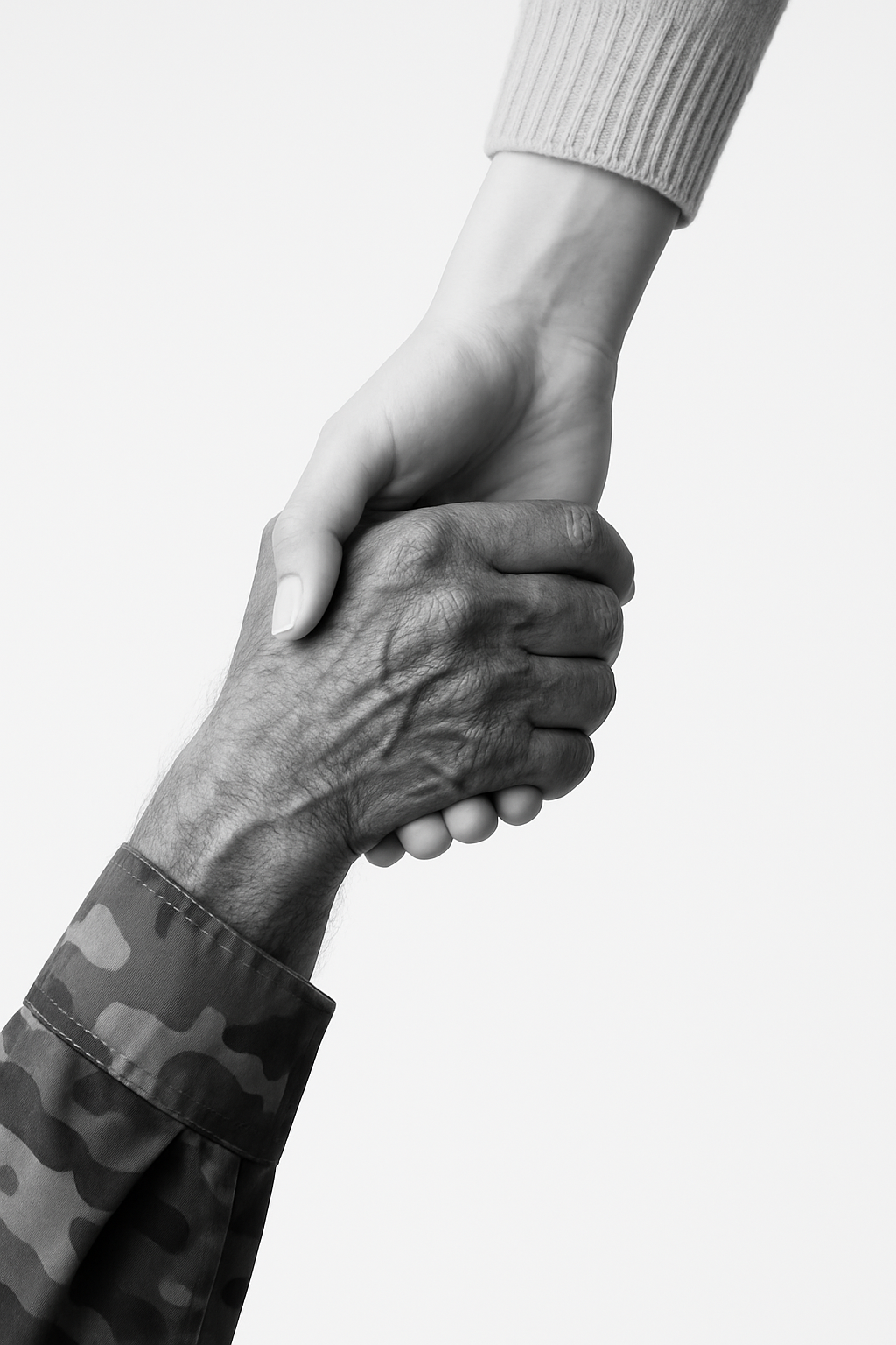 A veteran reaching back to help another veteran — a handshake