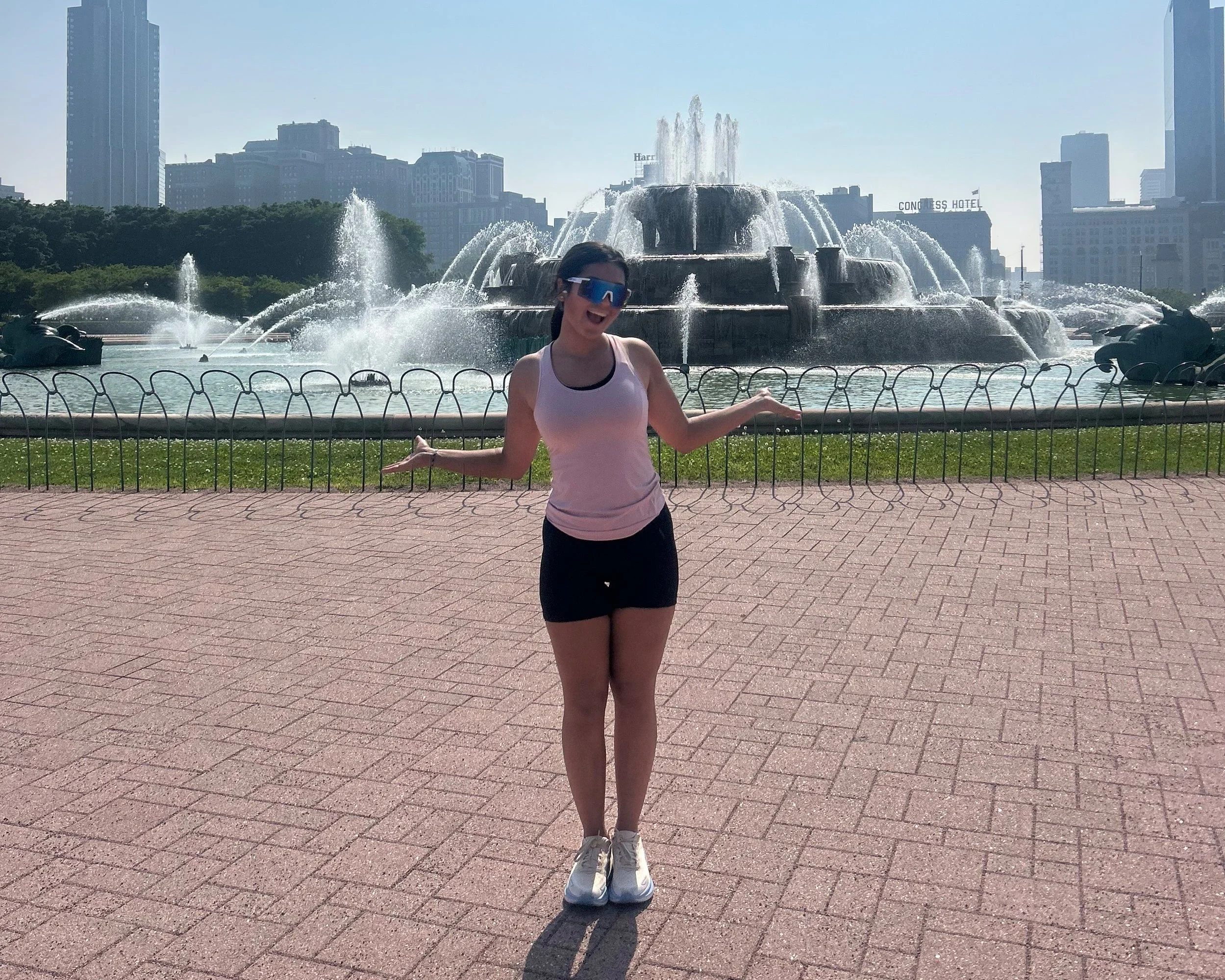 Me during an afternoon run with my mom in front of Buckingham Foundation