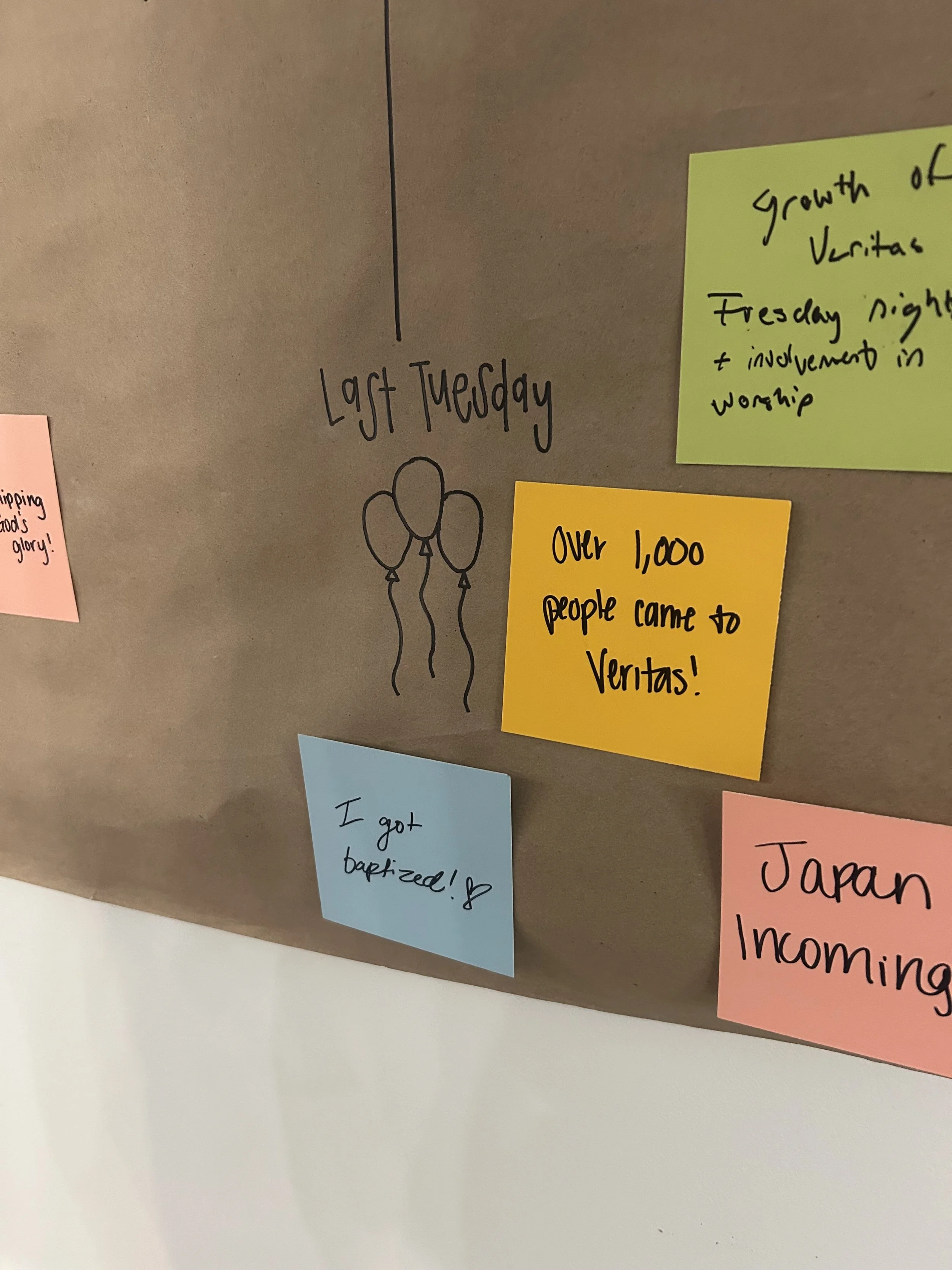 One of the many cute notes posted on my college ministry's year recap board