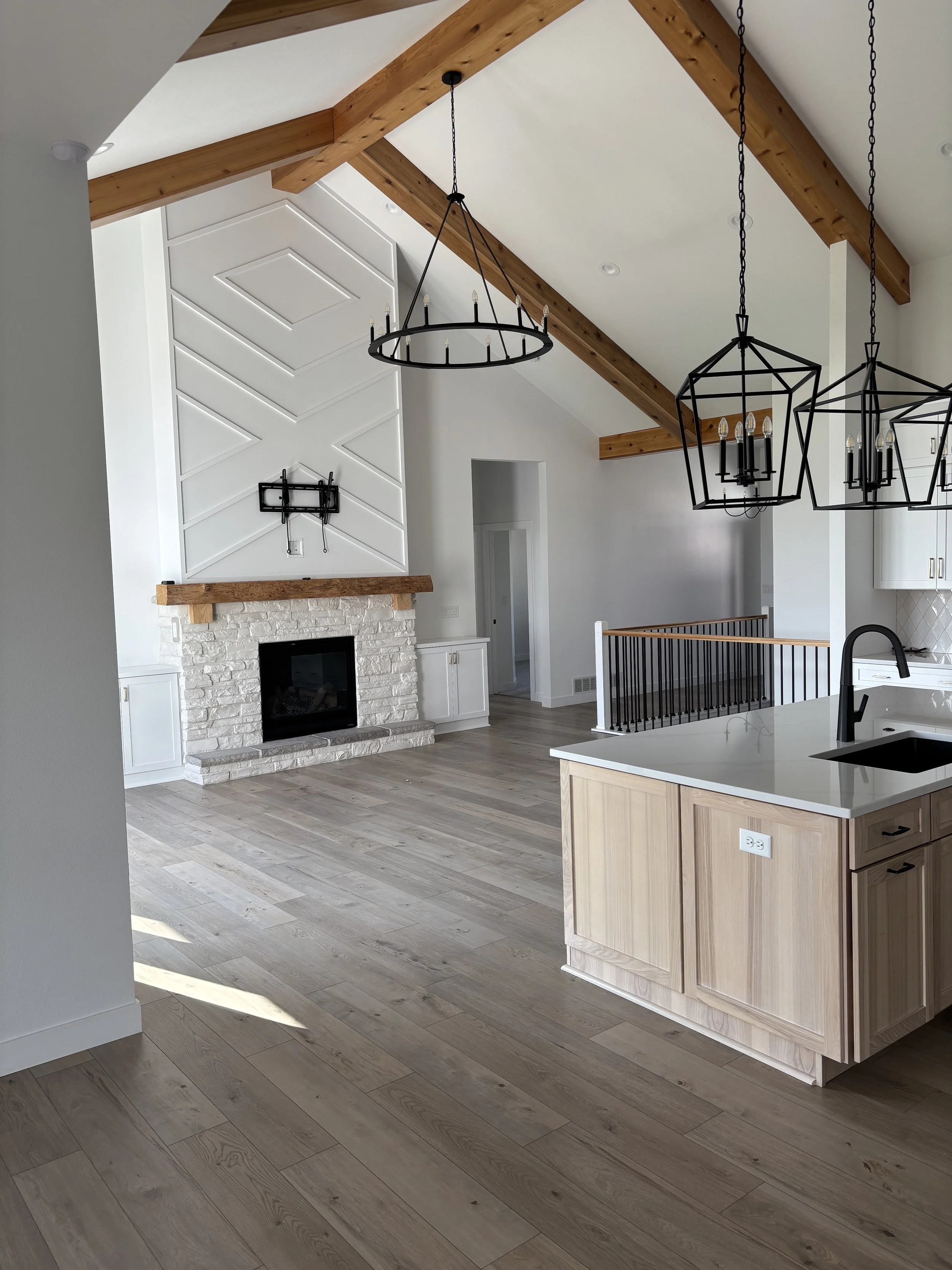 Photo of freshly cleaned kitchen and living room area