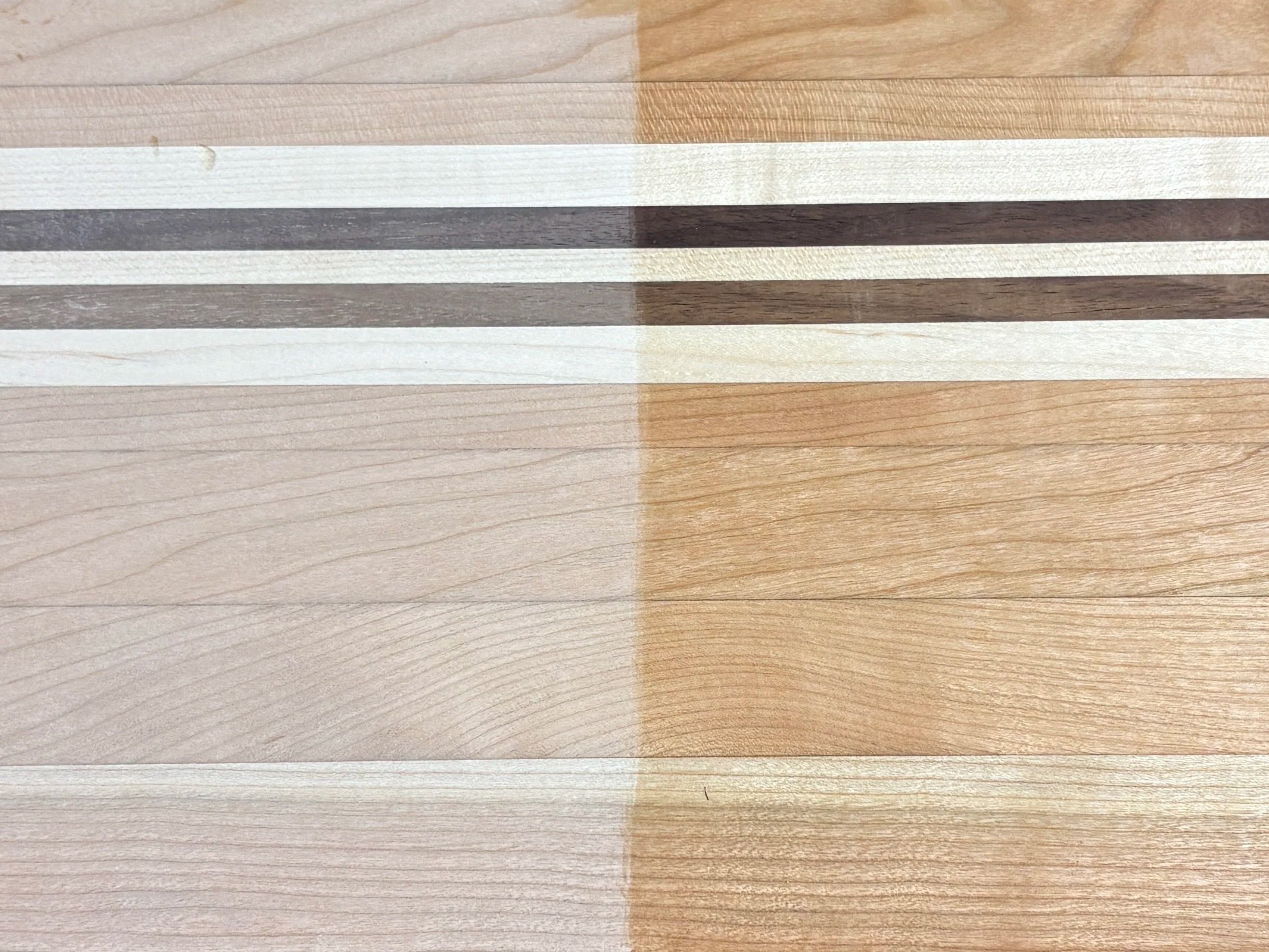 Cutting board before vs after finish is applied.