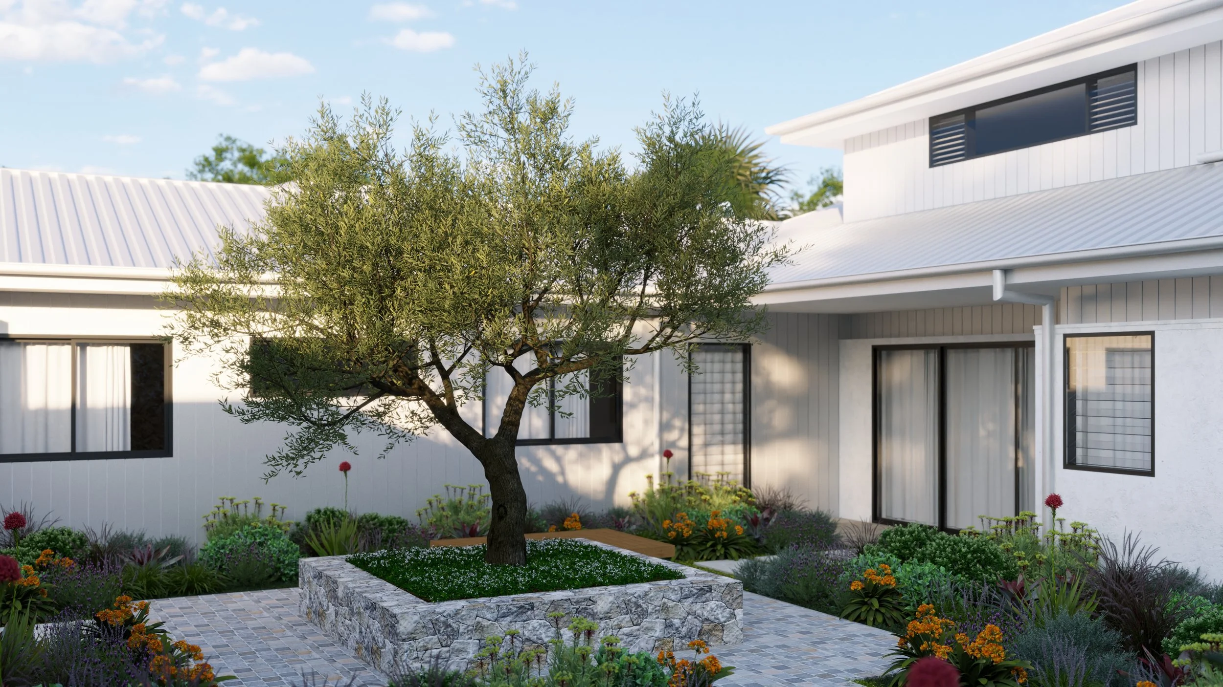 Custom-designed and built outdoor kitchen and entertaining area - Brisbane landscape design