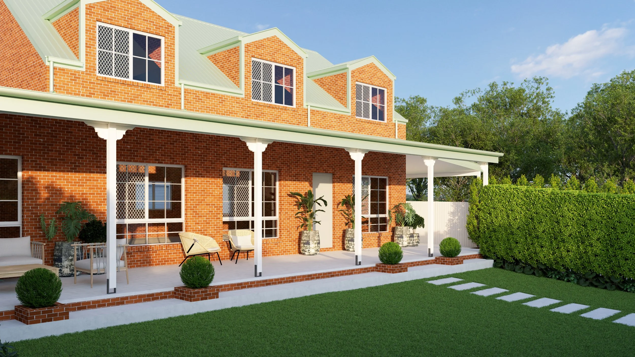 Custom-built front yard with sliding driveway gate - Brisbane landscaping project