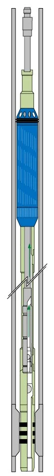 Cross-section of a hydraulic shock absorber showing internal components such as the piston rod, cylinder, and damping mechanism.