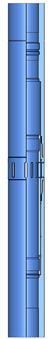 A vertical electric guitar with a metallic blue finish.