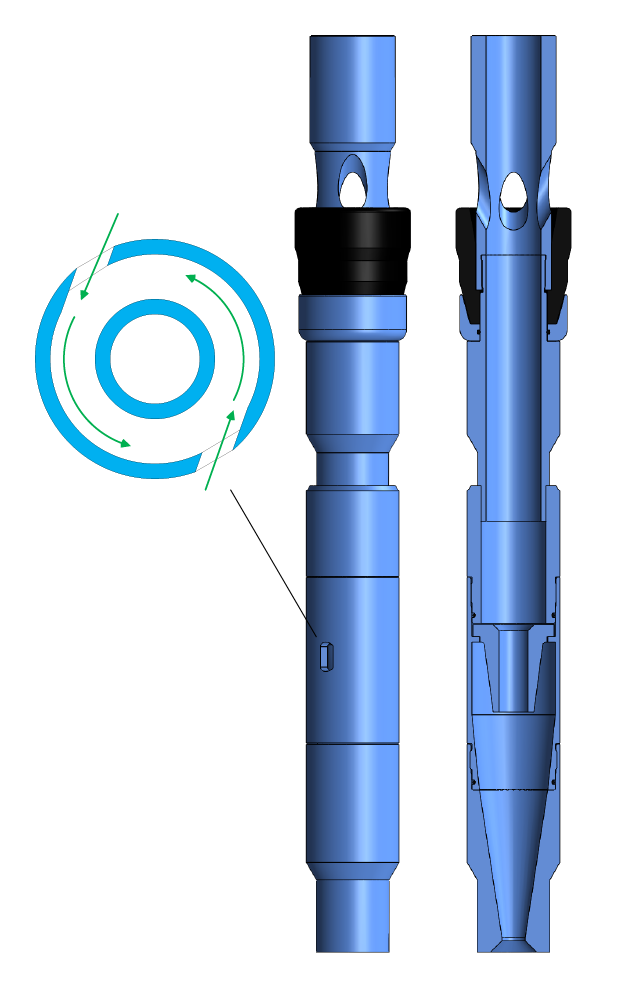 Diagram of a rocket engine nozzle, showing different views and components, with a focus on the nozzle's shape and structure.