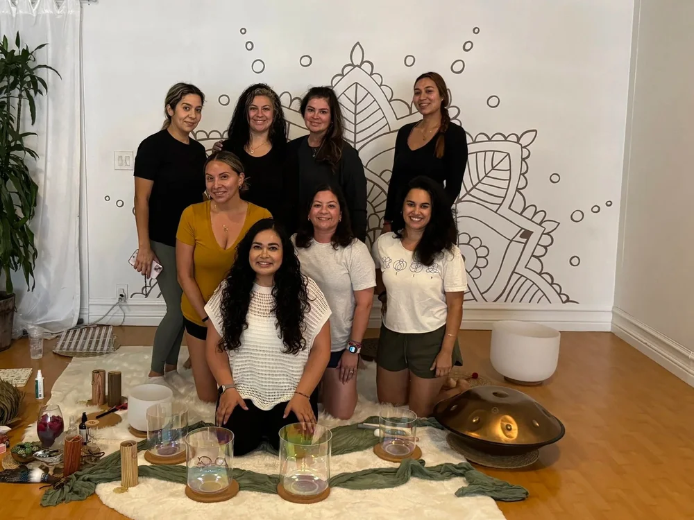 Liz with a group of women after a sound experience