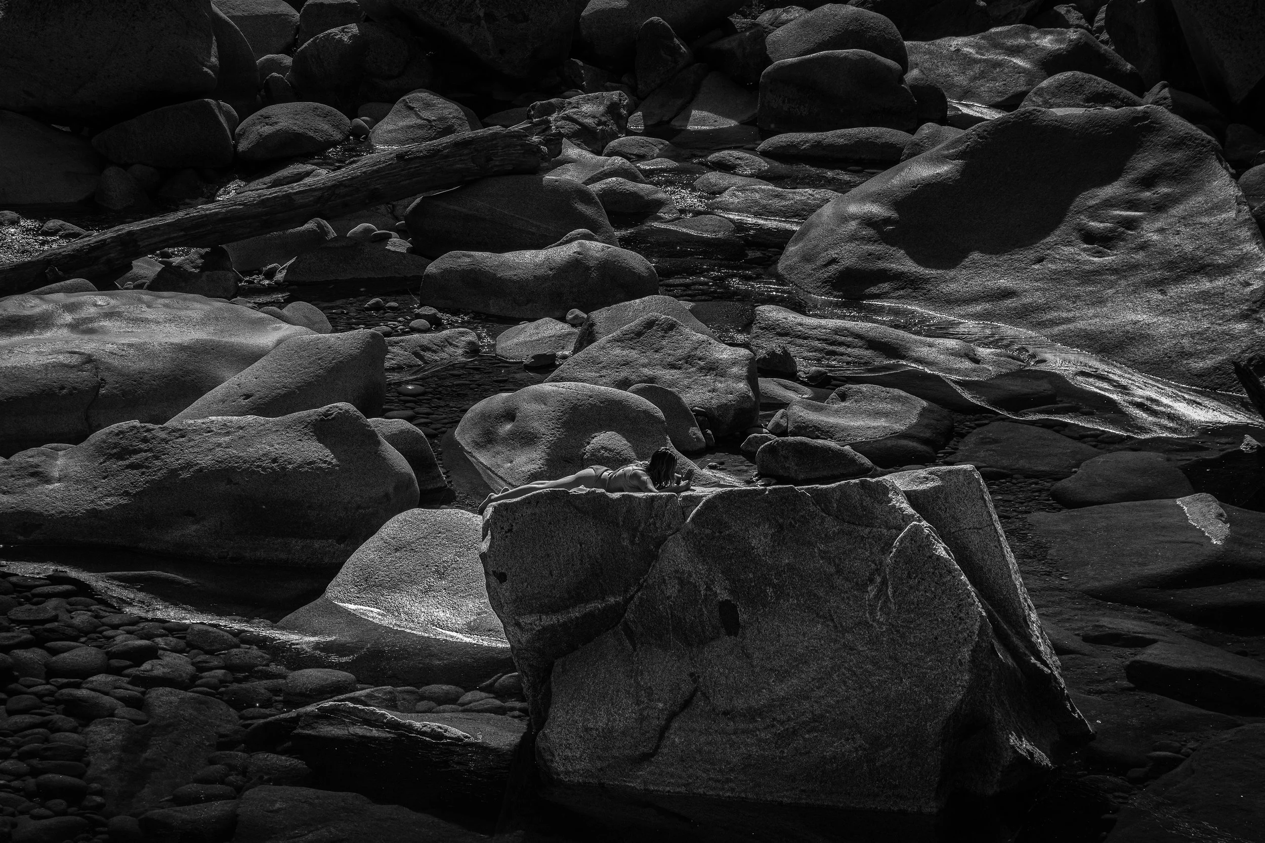 B&W Yuba River Scenic Image of Sunbather
