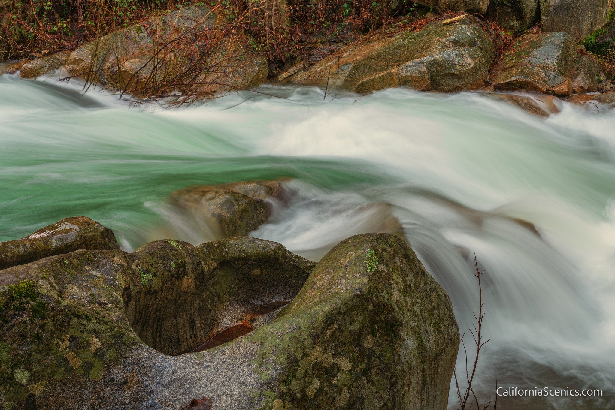 A rain-swollen Deer Creek in Nevada City, Calif.