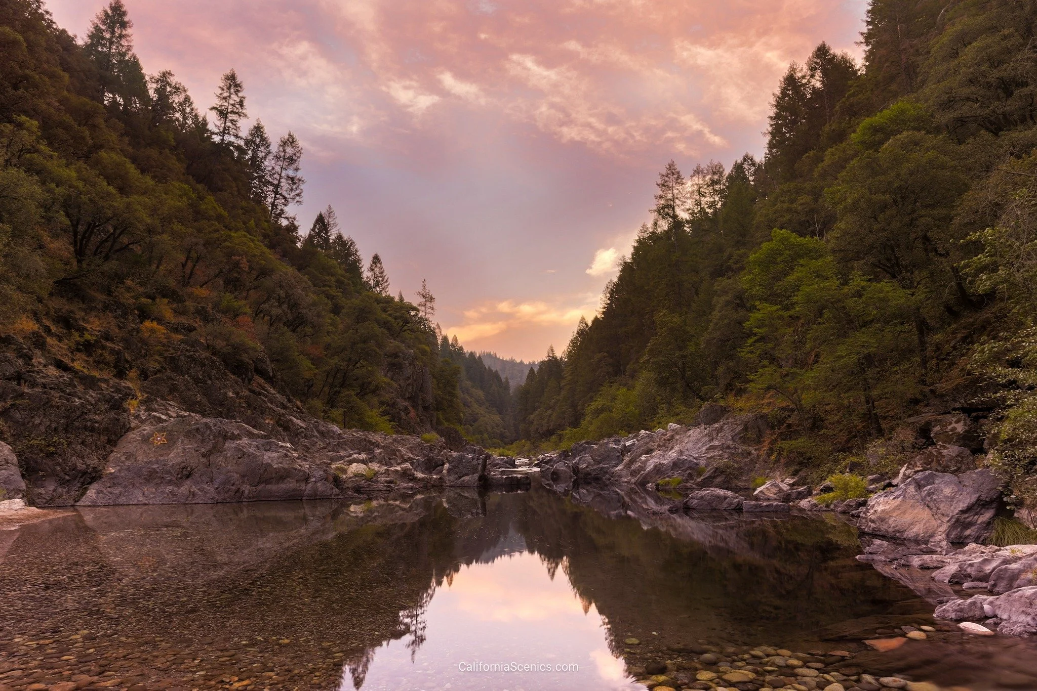 Sunrise at Edwards Crossing, Yuba River.
