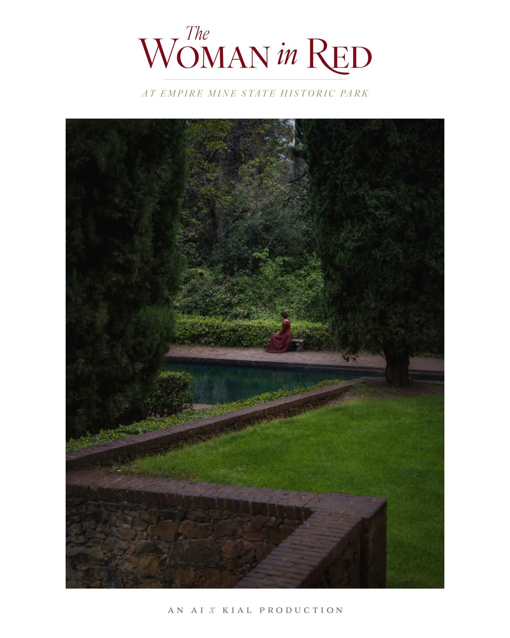 The Woman in Red at Empire Mine
An AI x Kial visual storytelling series

Part 3 of 5
This one feels the quietest to me. A woman in red sits near the water, turned just enough to keep the mystery intact. I did not want her face to become the point of 