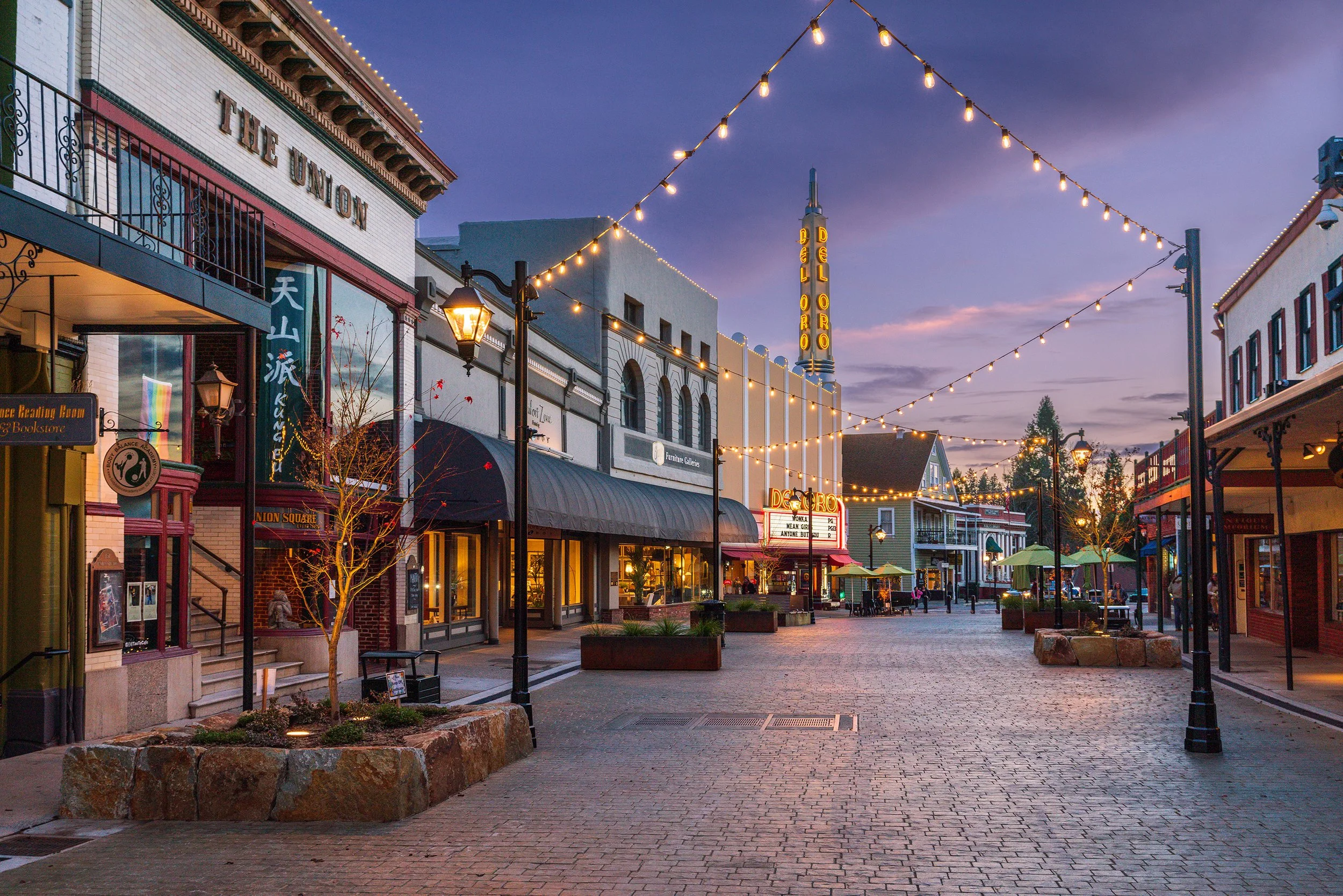 Grass Valley's Mill Street Downtown at Sunset