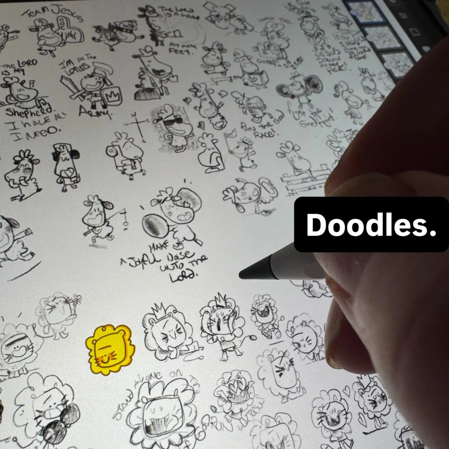 Working on more Lion and Lamb ideas. Filling space with character designs and just having some fun building up to some new stickers, coloring pages, stationary etc. DM me if you are interested. #sundayschool #kidmin #homeschool #doodles