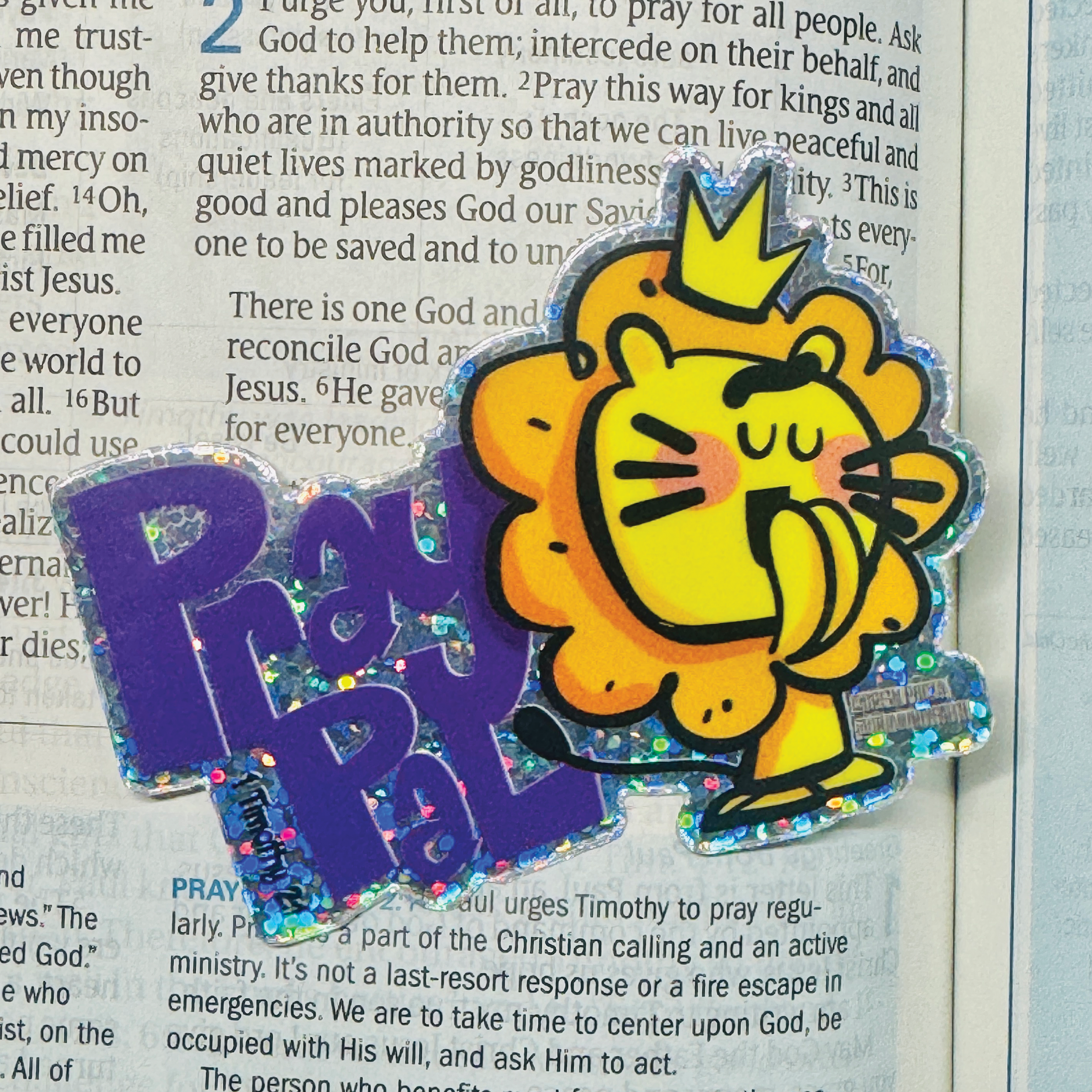 Pray Pal. Cute lion praying 3" sticker.