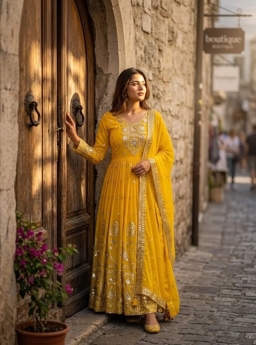 Meher Anarkali Set – Yellow