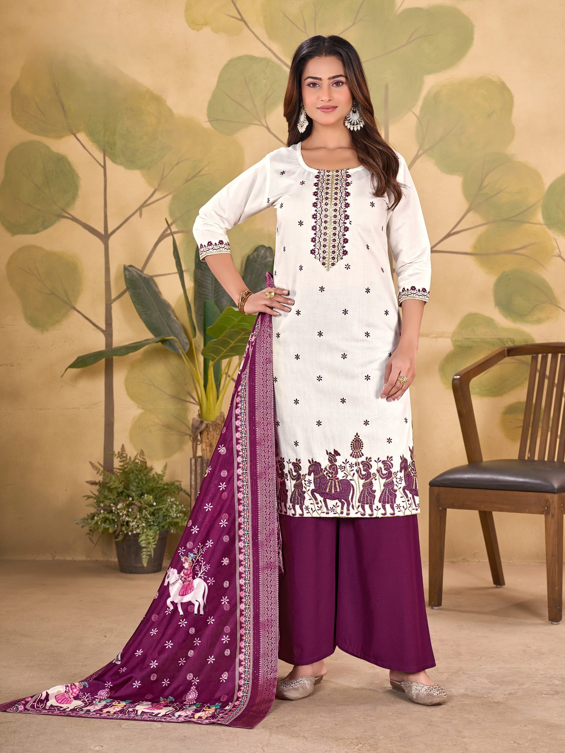 Aarohi Palazzo Suit — White