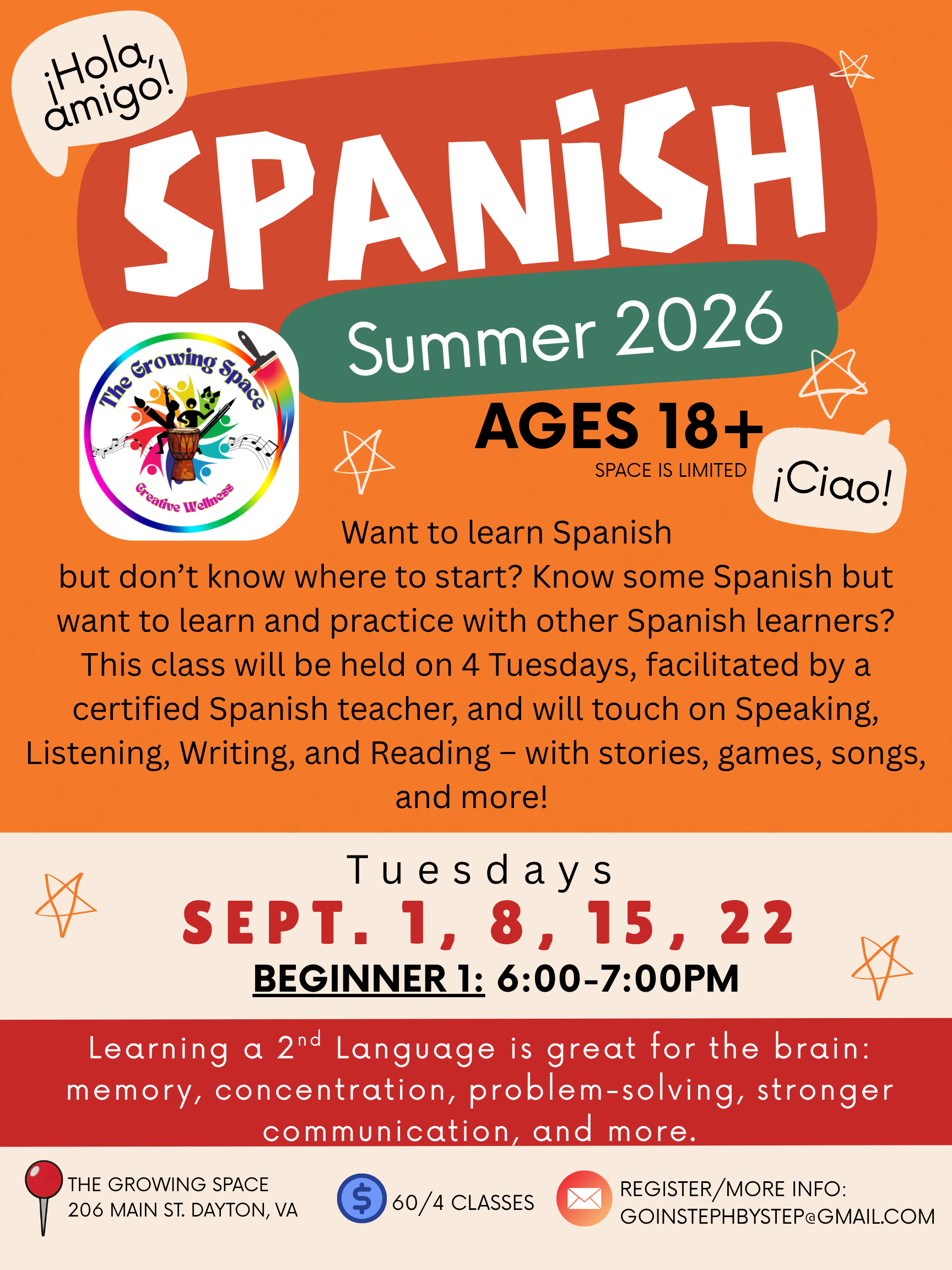 Beginner Spanish Class (18+)