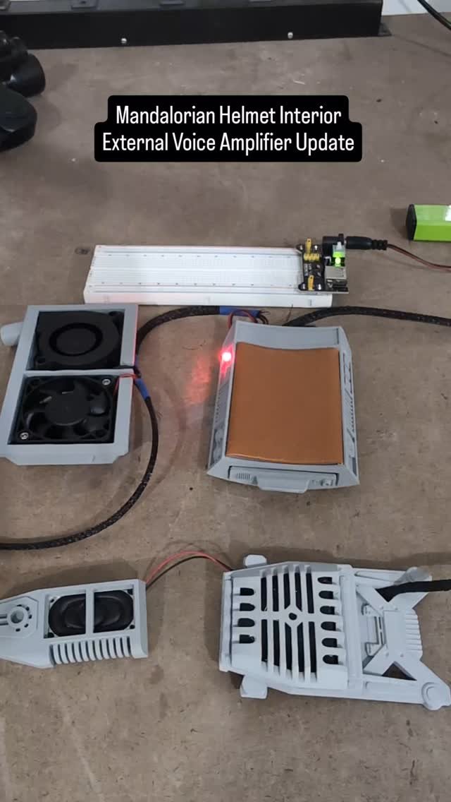 Bit of a setback on my #mandalorian helmet interior build... Electrical noise! Turns out the battery pack puts out enough noise to mess with the audio signals, and the fans make it much worse... Definitely should have considered that to begin with, b