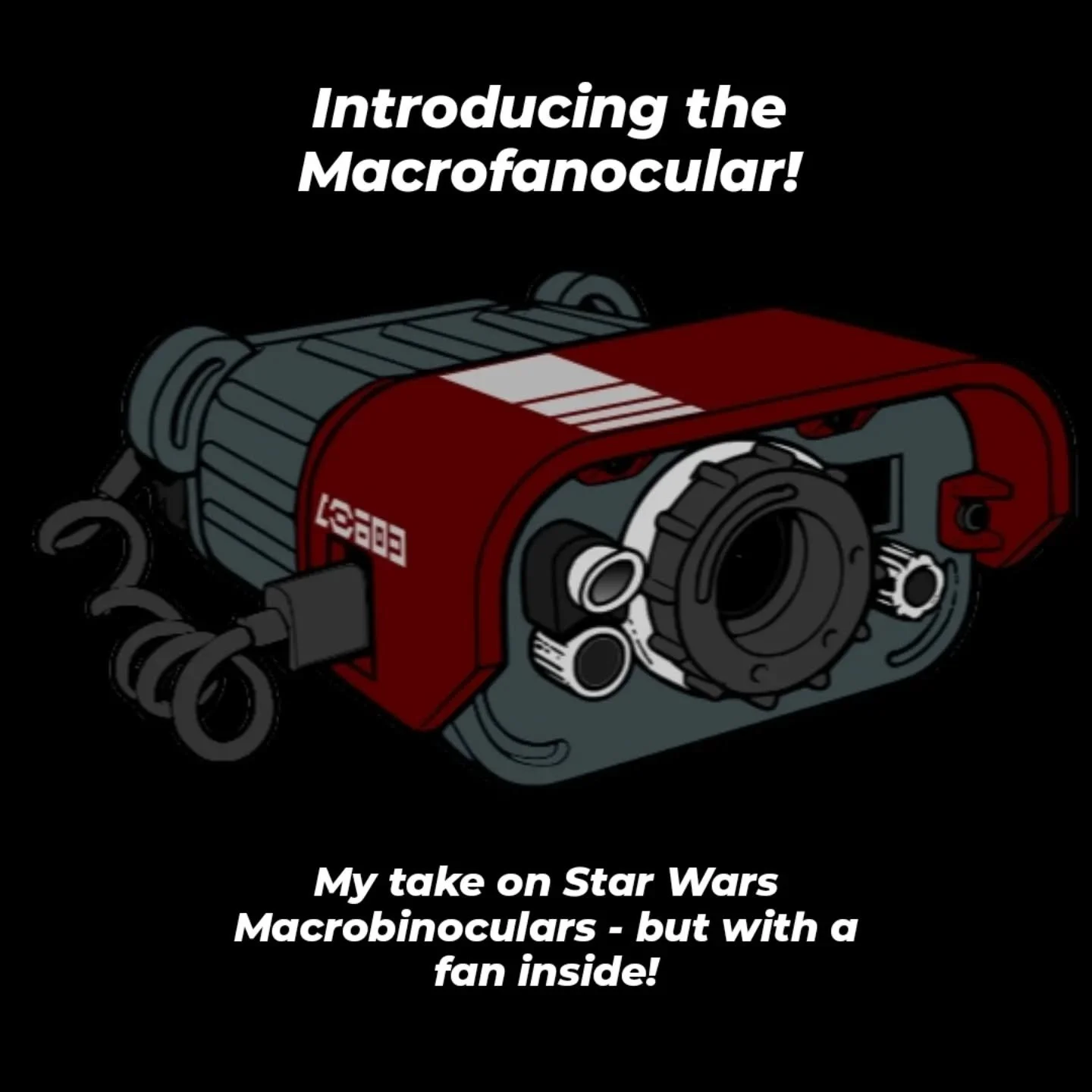 Getting close to finishing my first MacroFanoculars! This model is my take on #starwars  macrobinoculars and is designed to have a belt fan installed inside to keep you cool at conventions but still have an in-universe look you could wear with your c