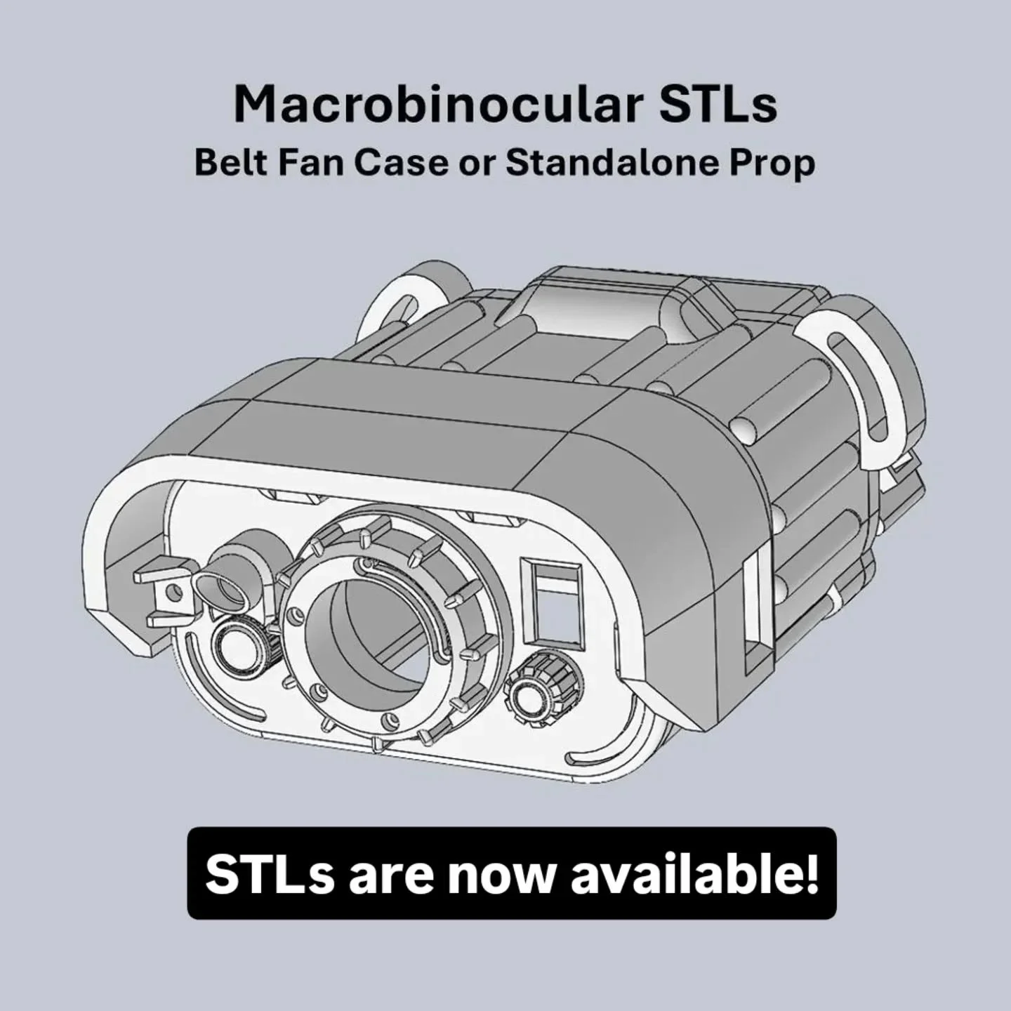 Models just posted to my Etsy shop, so copy the link below or check my profile for the ship link! 

These files after my take on #starwars Macrobinoculars with a twist - they're designed to disguise a belt fan so you can carry it with your kit withou